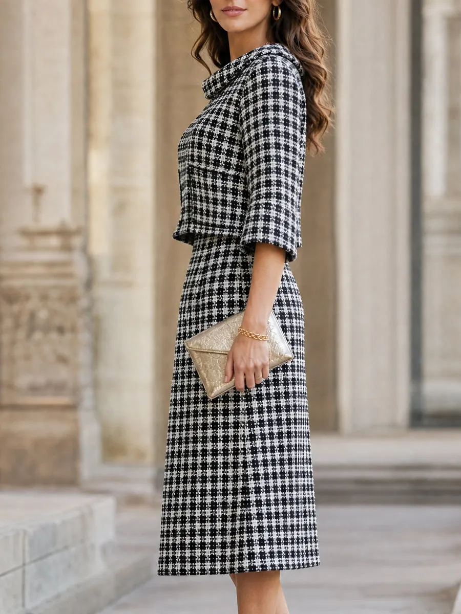 Elegant Black And White Tweed Two-Piece Skirt Set sold by Mooyius product image thumbnail 2