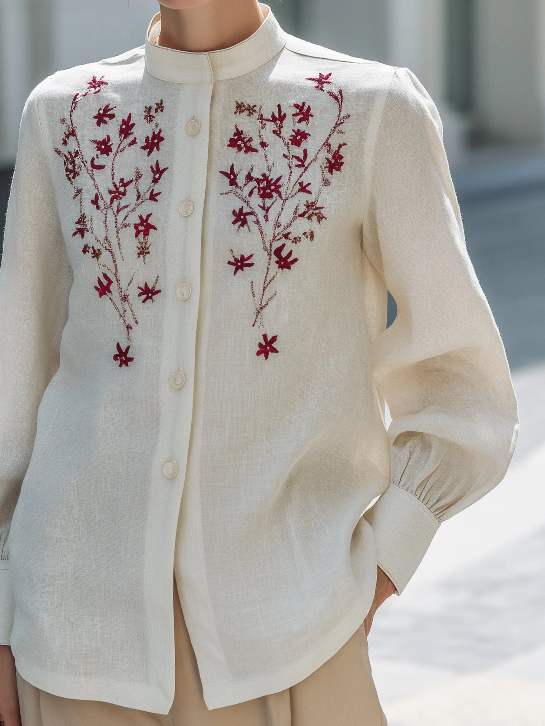 Embroidered Linen Button-Up Blouse sold by Mooyius product image thumbnail 3