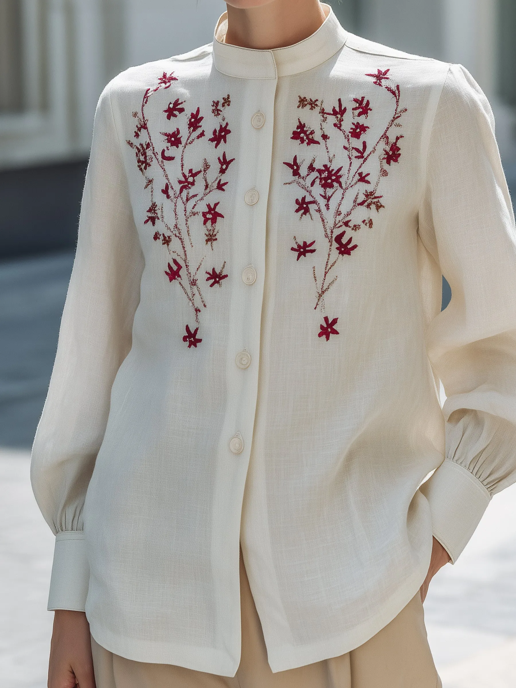 Embroidered Linen Button-Up Blouse sold by Mooyius product image thumbnail 2