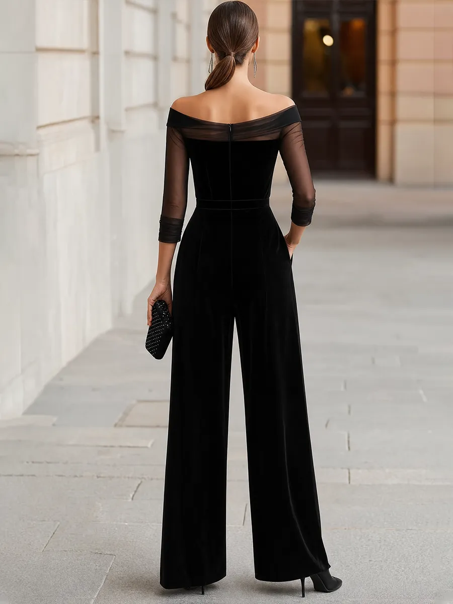 Off-Shoulder Sheer-Sleeve Wide-Leg Jumpsuit sold by Mooyius product image thumbnail 4