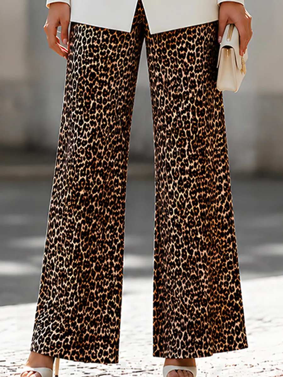 Elegant White Blazer Leopard Print Wide Leg Pants Set sold by Mooyius product image thumbnail 5