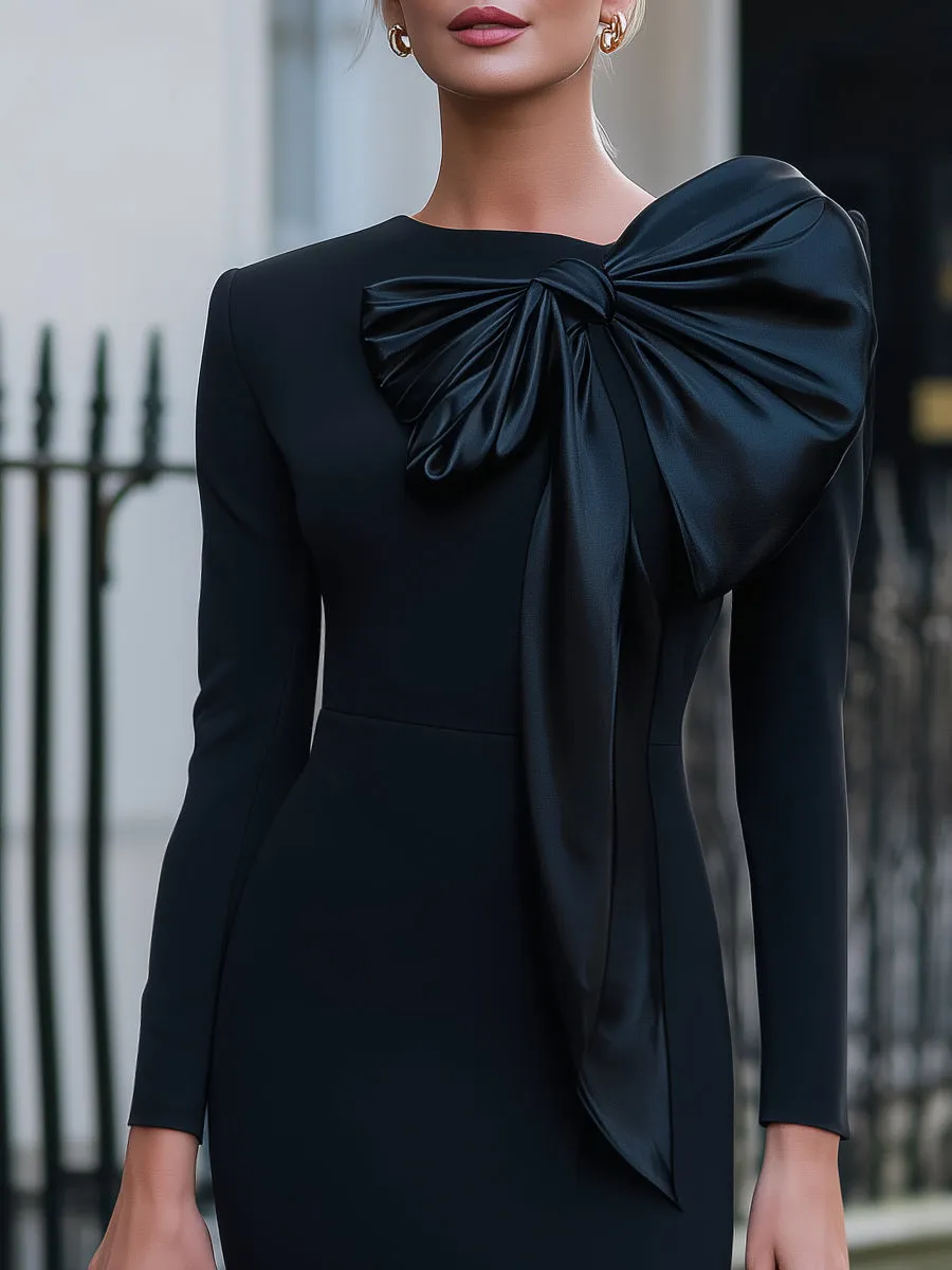 Oversized Bow Detail Sheath Midi Dress sold by Mooyius product image thumbnail 3