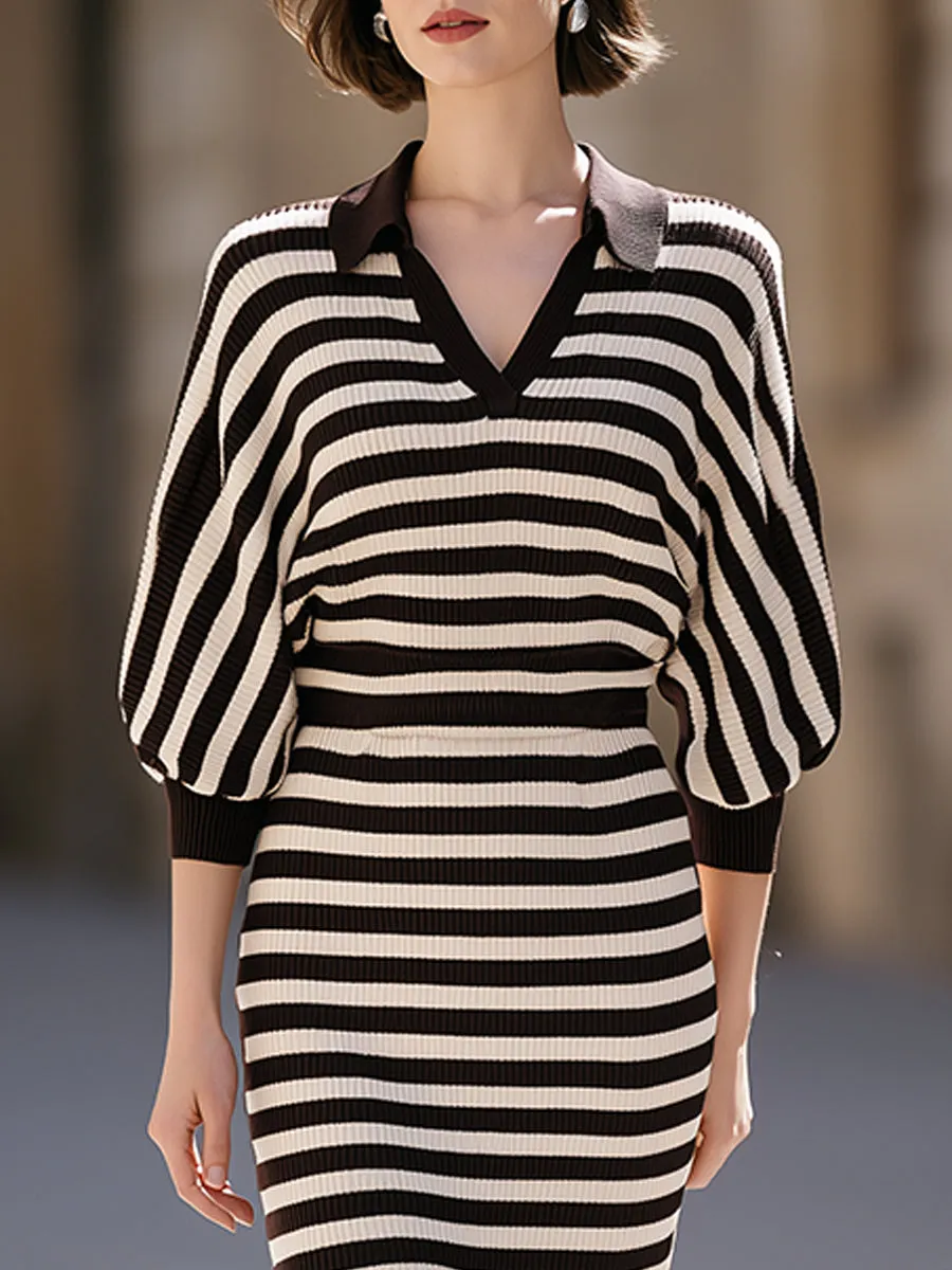 Striped Collared Ribbed Knit Midi Dress sold by Mooyius product image thumbnail 3
