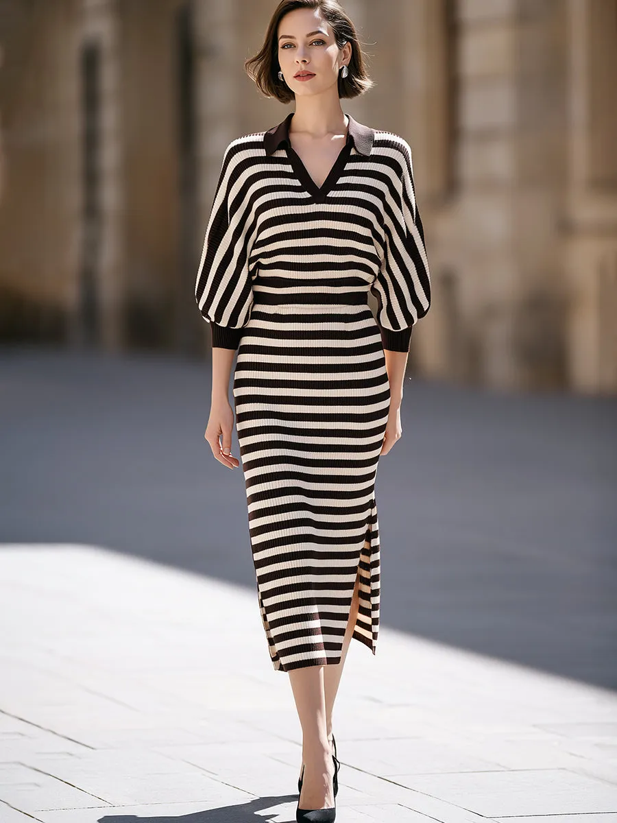Striped Collared Ribbed Knit Midi Dress sold by Mooyius product image thumbnail 2