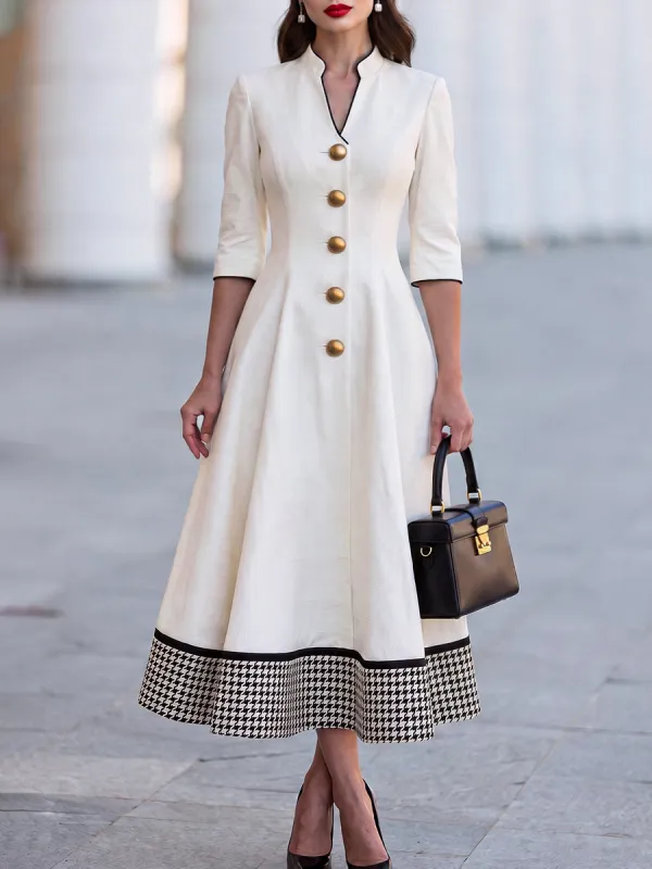 Contrast-Hem Button-Front A-Line Midi Dress made by Mooyius