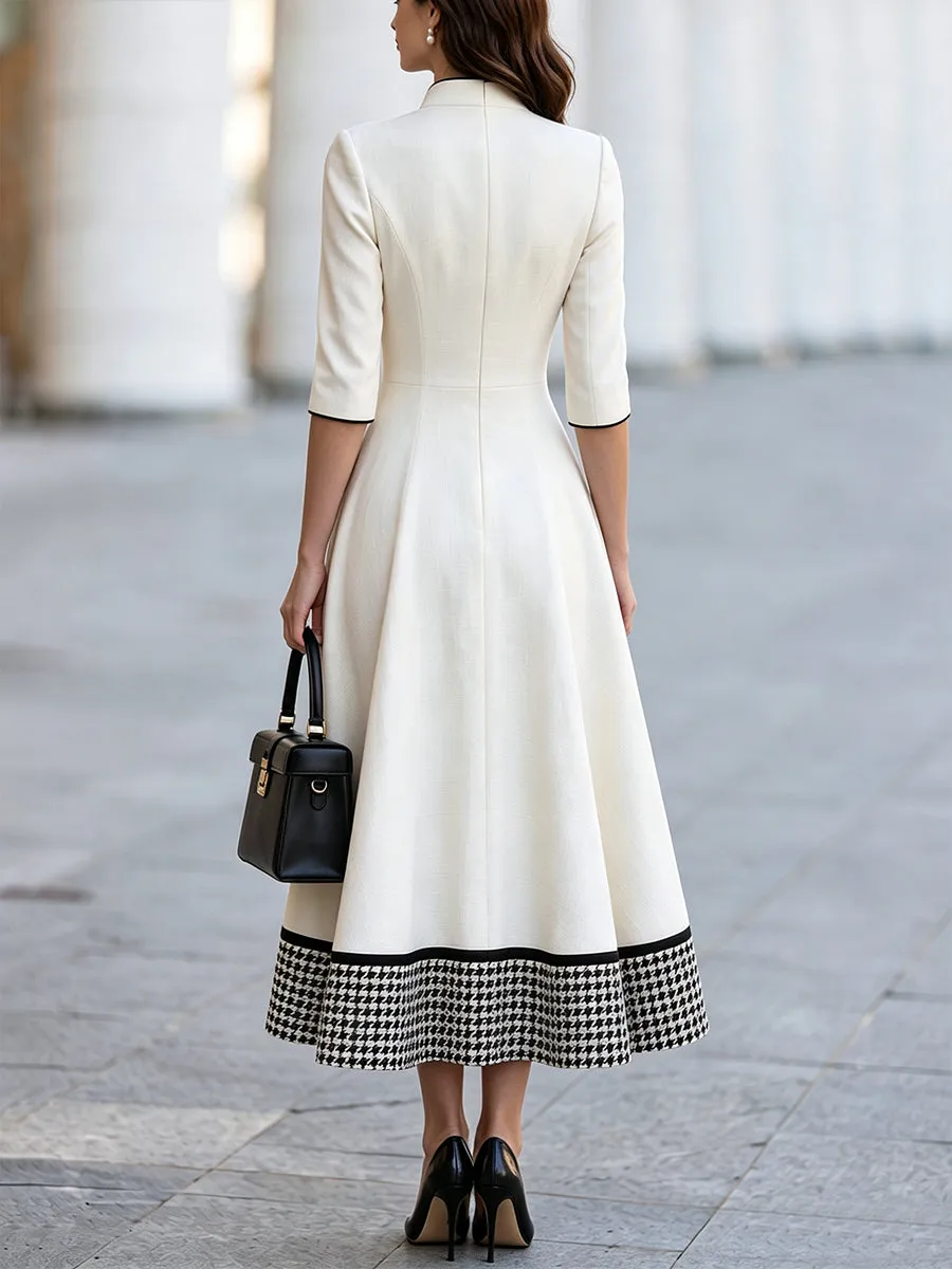 Contrast-Hem Button-Front A-Line Midi Dress sold by Mooyius product image thumbnail 4
