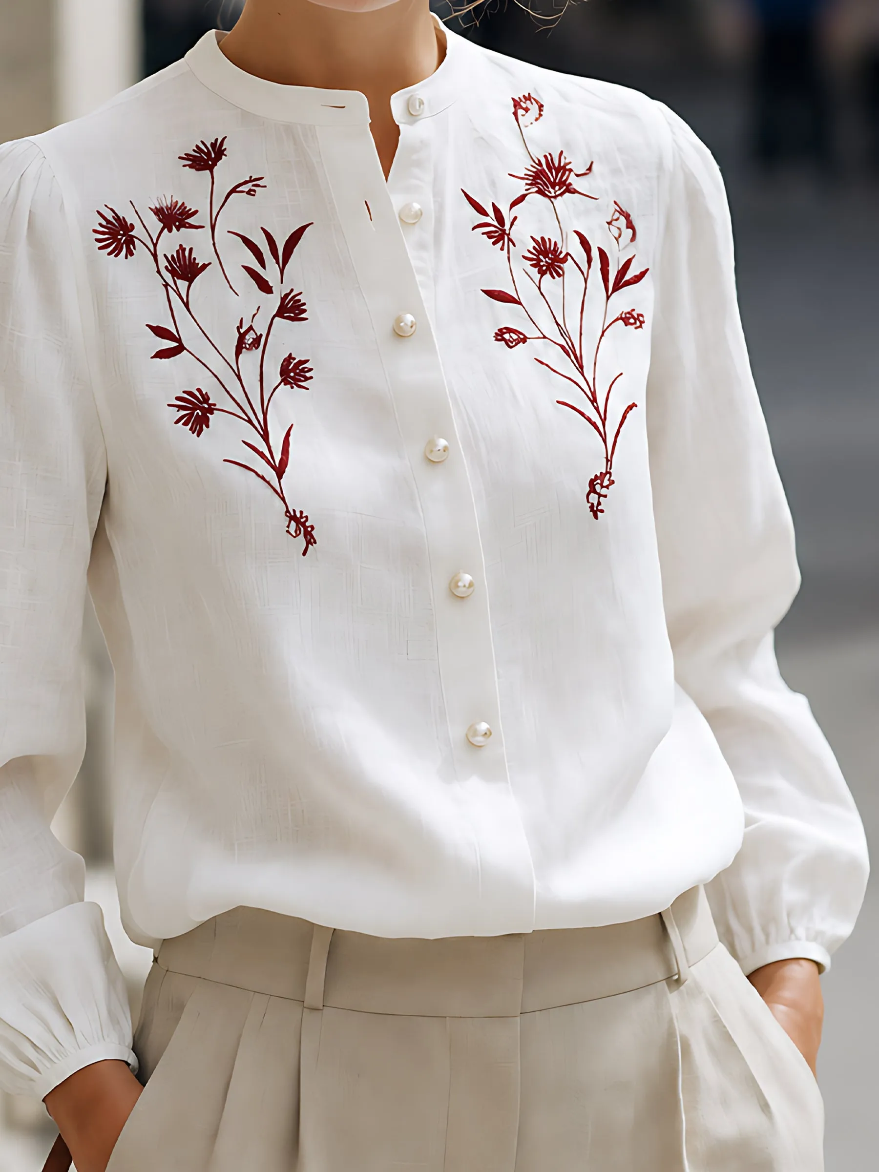 Embroidered Linen Button-Up Blouse sold by Mooyius product image thumbnail 4