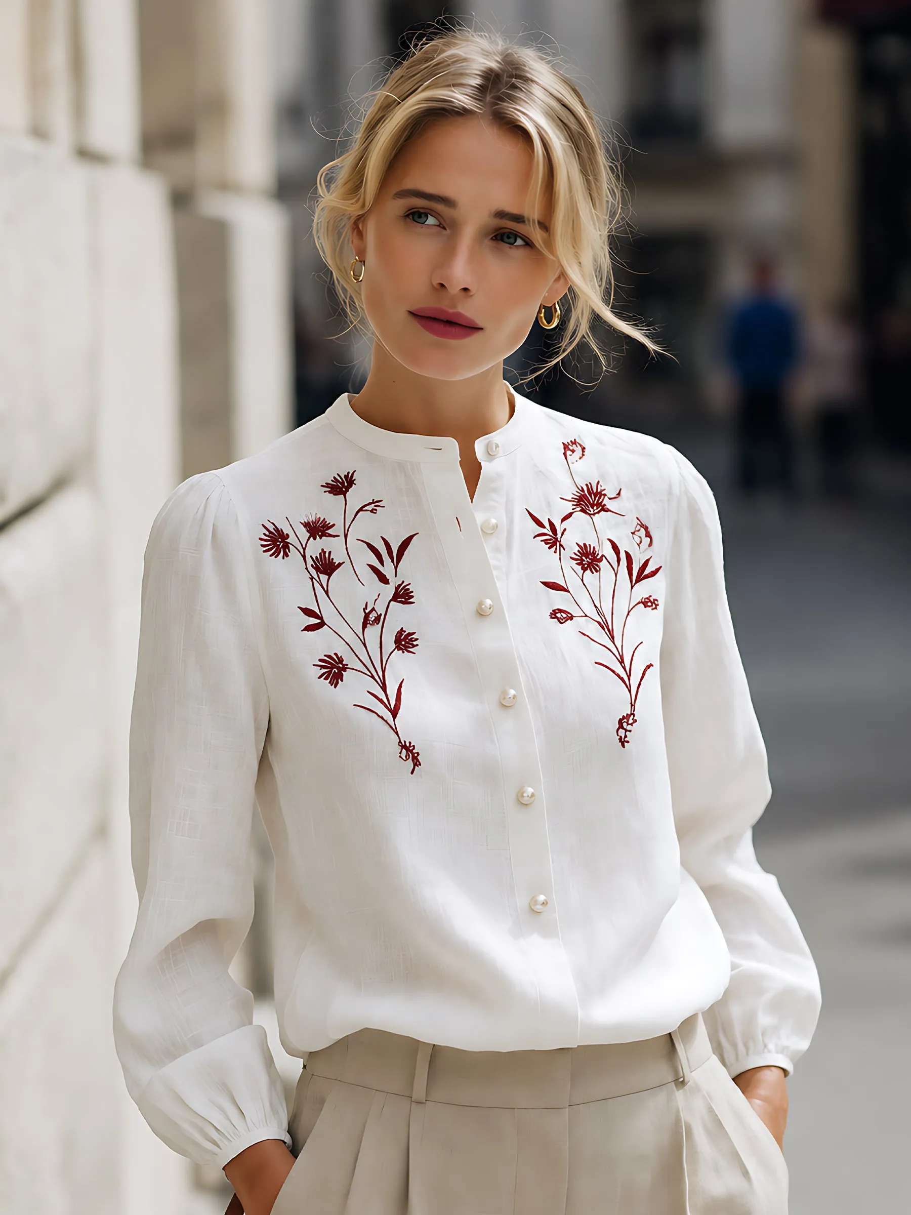 Embroidered Linen Button-Up Blouse sold by Mooyius product image thumbnail 2