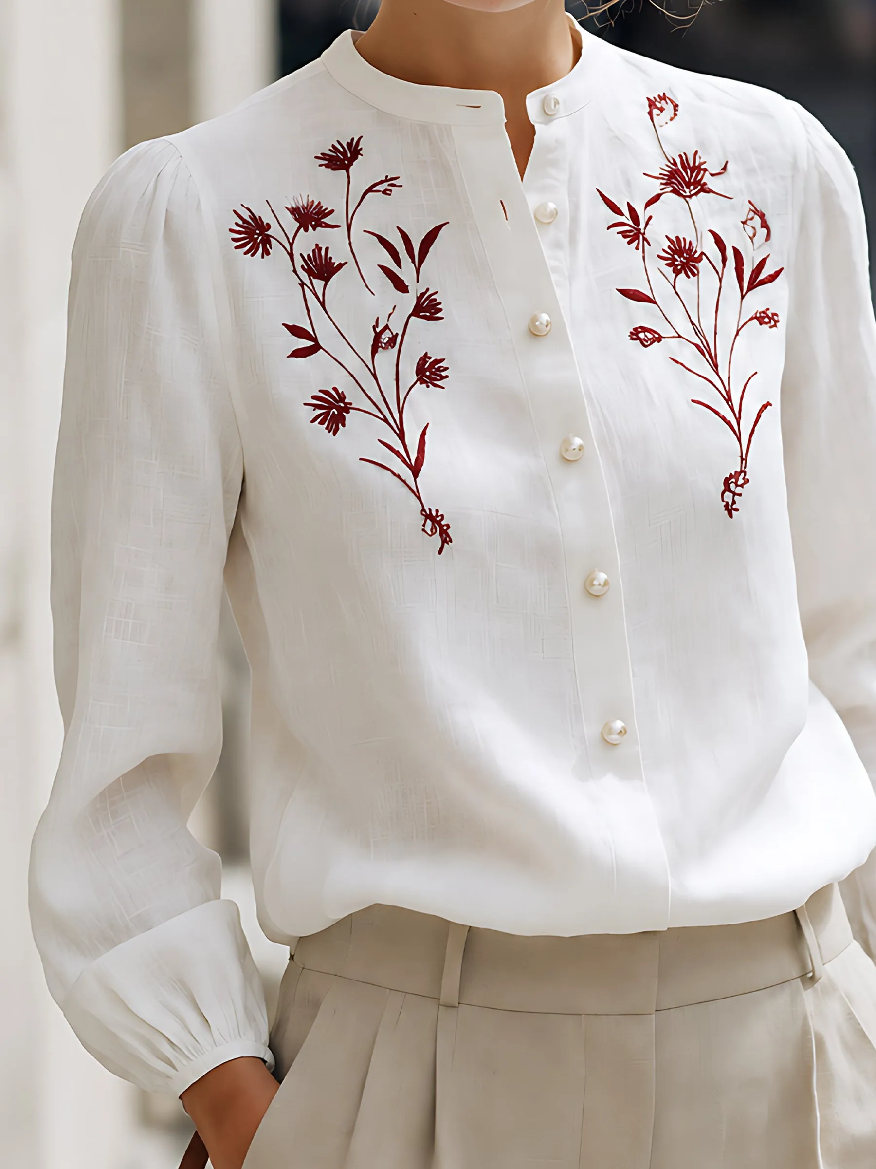 Embroidered Linen Button-Up Blouse sold by Mooyius product image thumbnail 3