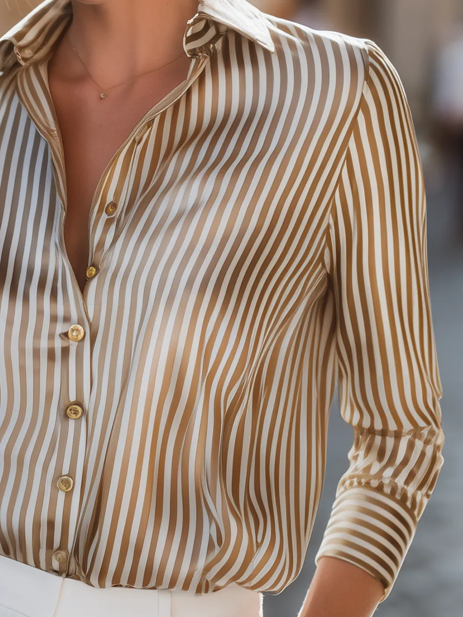 Striped Button-Front Collared Shirt sold by Mooyius product image thumbnail 4