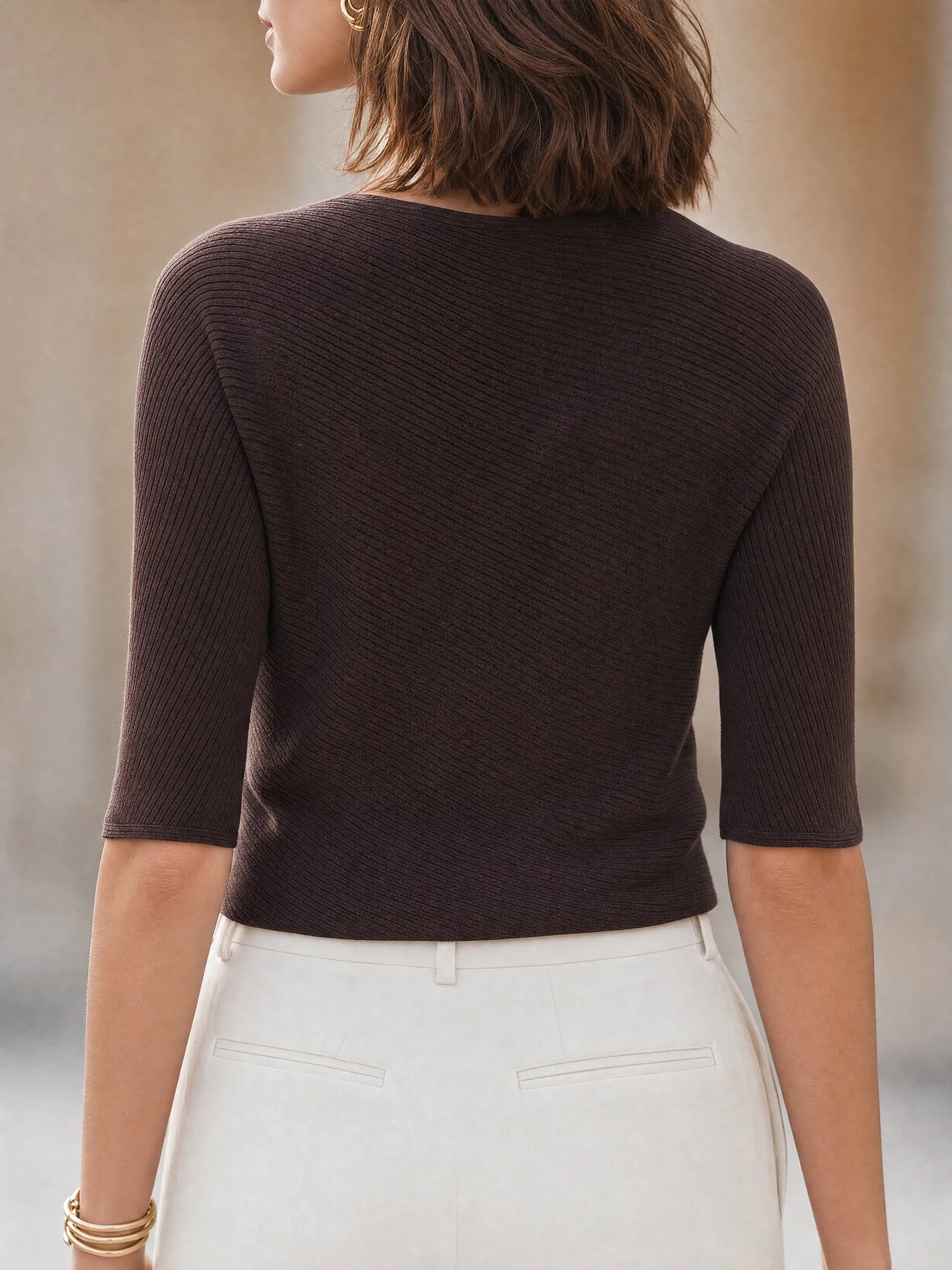 Asymmetric Button-Accent Ribbed Knit Top sold by Mooyius product image thumbnail 3