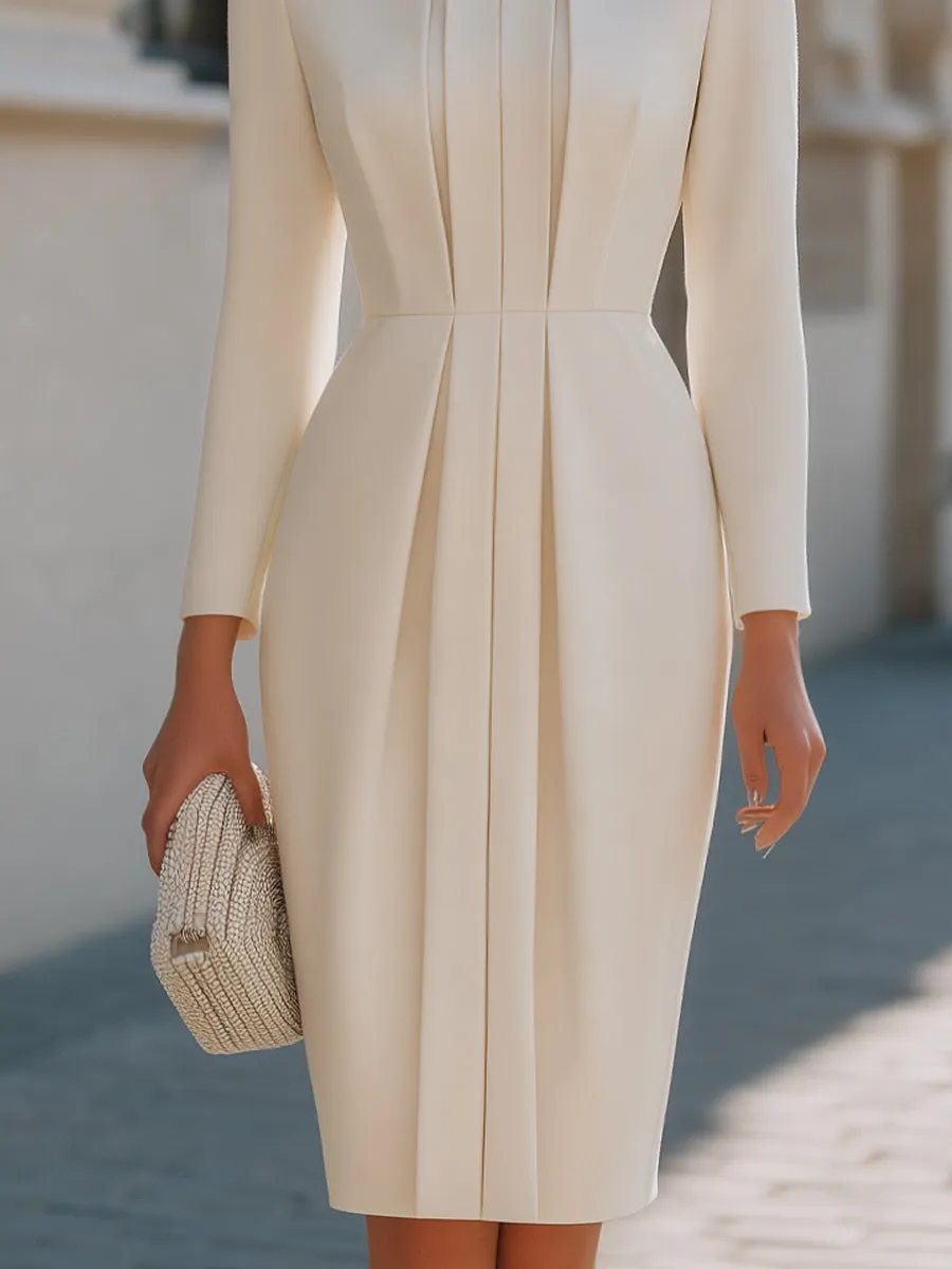 Elegant Long Sleeve Pleated Front Midi Dress sold by Mooyius product image thumbnail 4