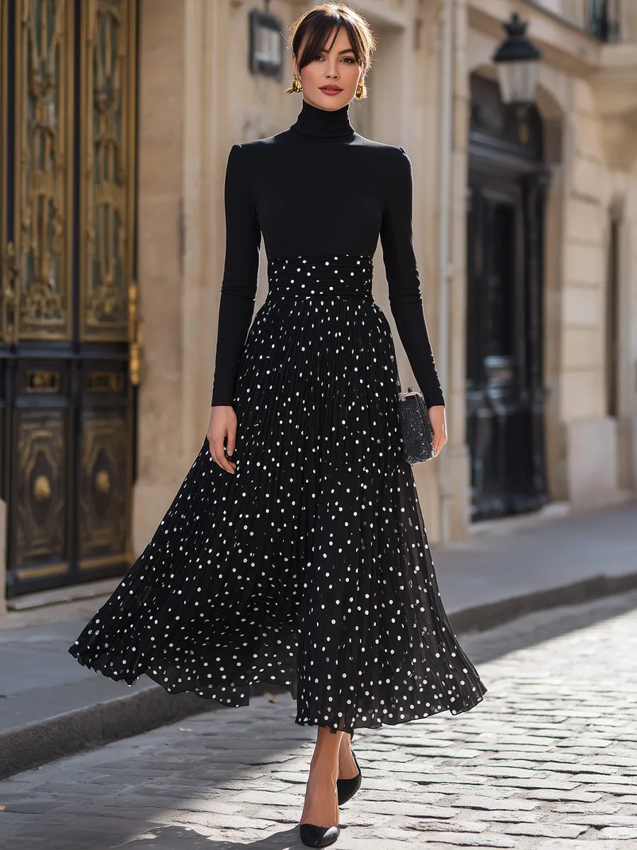 Turtleneck Top And Polka Dot Pleated Maxi Skirt Set sold by Mooyius product image thumbnail 2