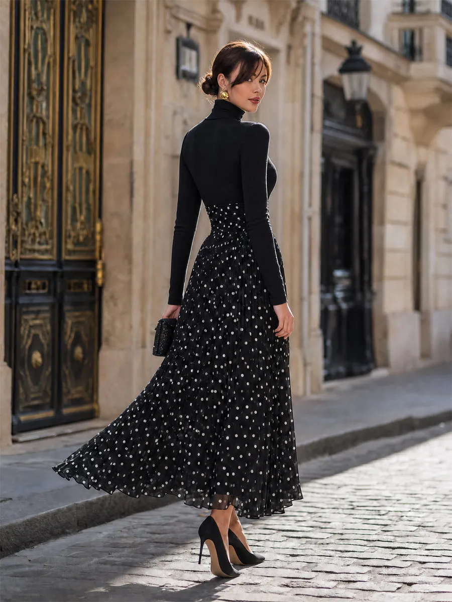 Turtleneck Top And Polka Dot Pleated Maxi Skirt Set sold by Mooyius product image thumbnail 5