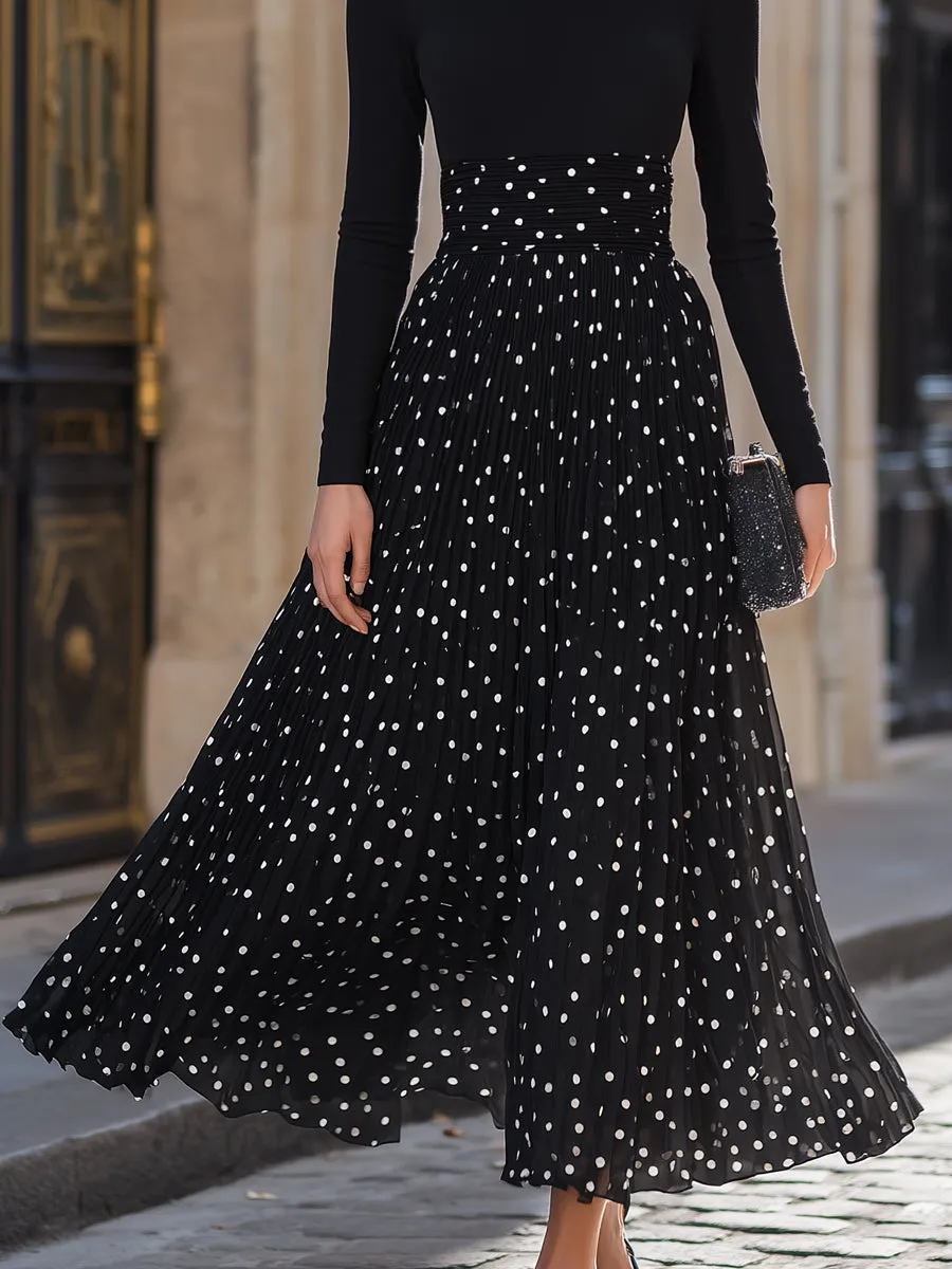 Turtleneck Top And Polka Dot Pleated Maxi Skirt Set sold by Mooyius product image thumbnail 4