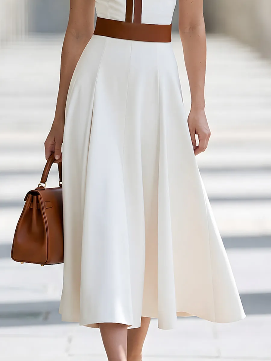 Contrast-Trim Zip-Front A-Line Midi Dress sold by Mooyius product image thumbnail 3