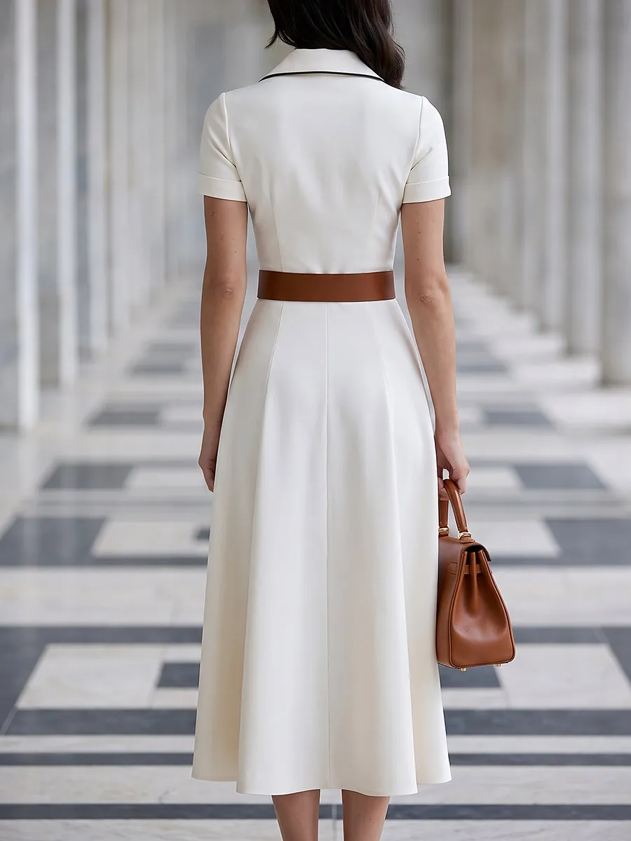 Contrast-Trim Zip-Front A-Line Midi Dress sold by Mooyius product image thumbnail 4
