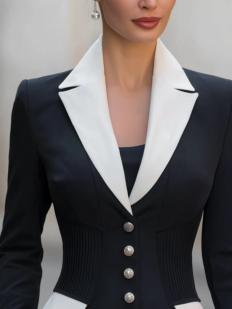 Contrast Lapel Pleated-Waist Tailored Blazer sold by Mooyius product image thumbnail 3