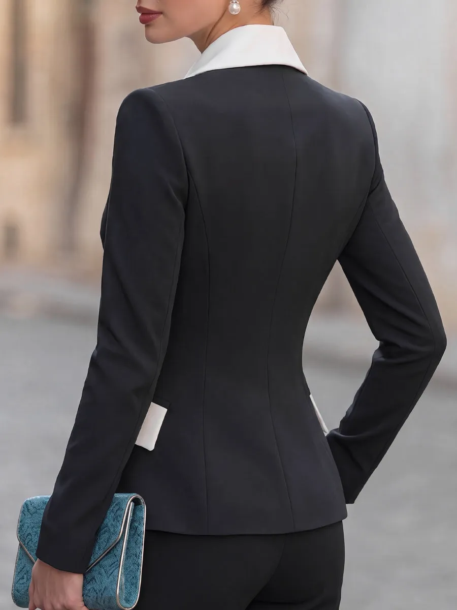 Contrast Lapel Pleated-Waist Tailored Blazer sold by Mooyius product image thumbnail 5