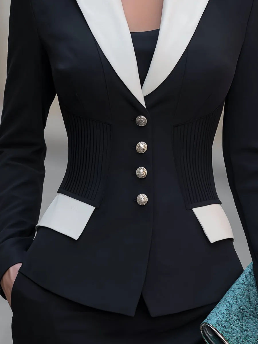 Contrast Lapel Pleated-Waist Tailored Blazer sold by Mooyius product image thumbnail 4
