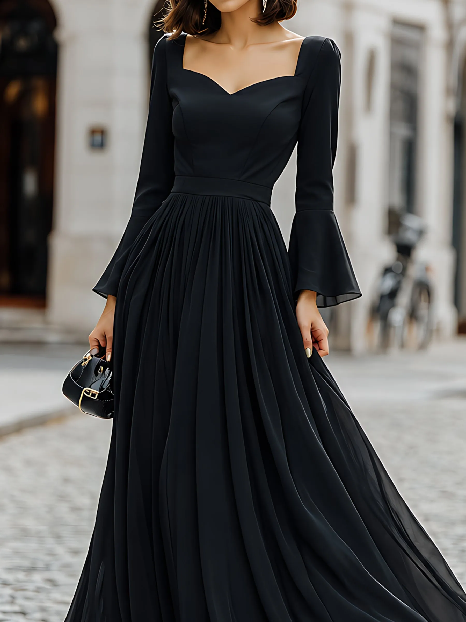 Flared-Sleeve Sweetheart-Neck Formal Maxi Dress sold by Mooyius product image thumbnail 3