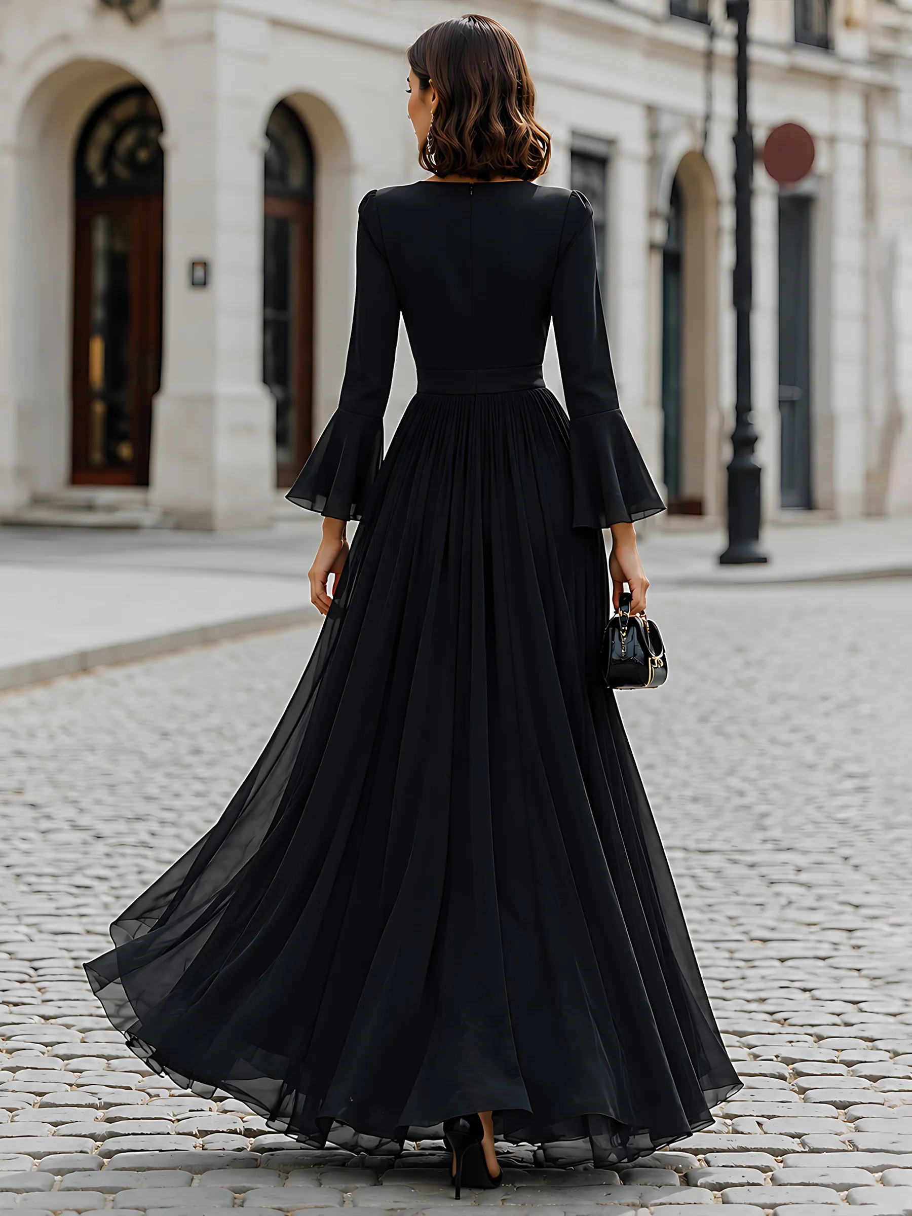 Flared-Sleeve Sweetheart-Neck Formal Maxi Dress sold by Mooyius product image thumbnail 5