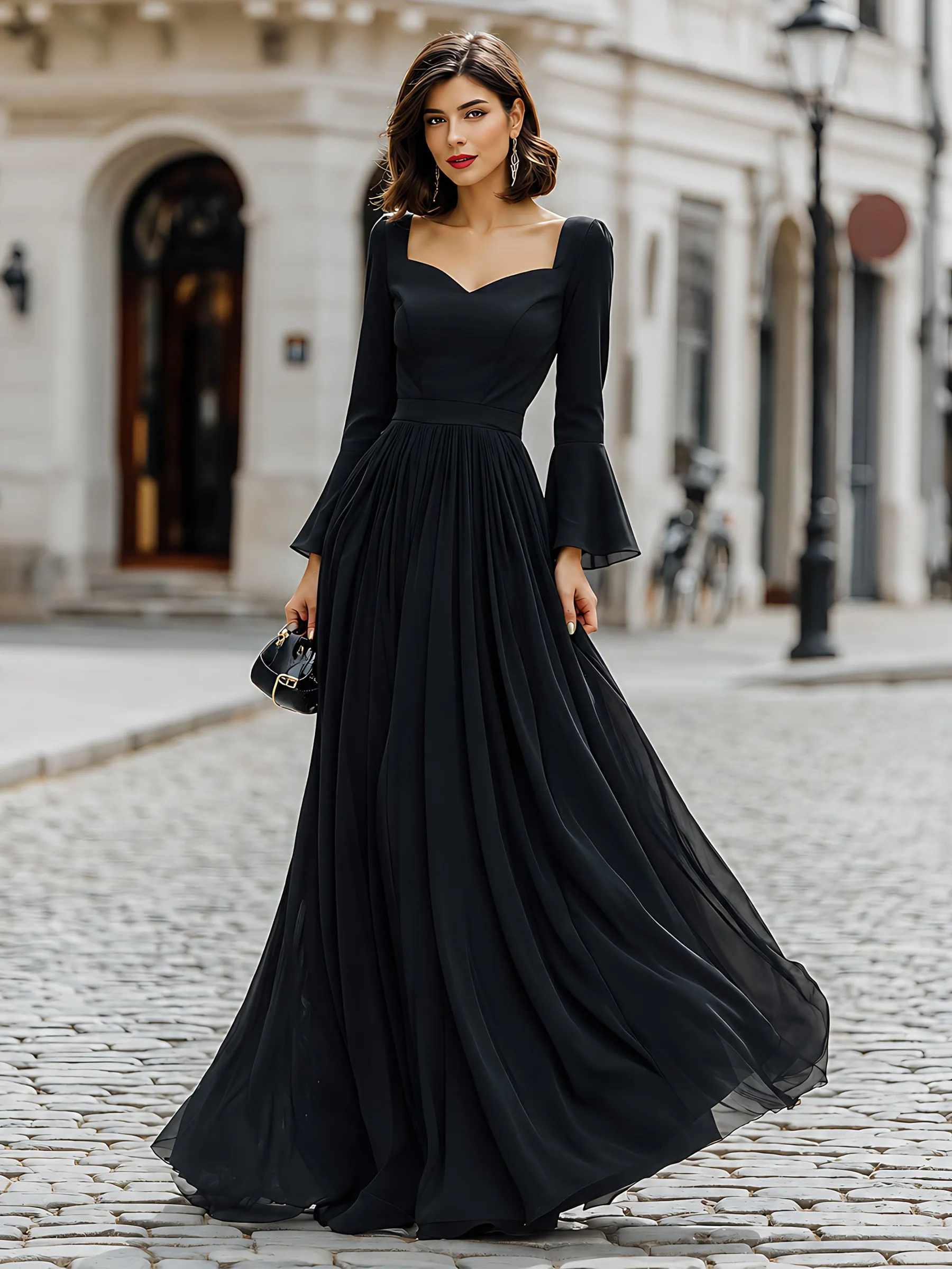 Flared-Sleeve Sweetheart-Neck Formal Maxi Dress sold by Mooyius product image thumbnail 2