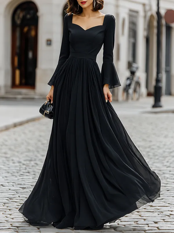 Flared-Sleeve Sweetheart-Neck Formal Maxi Dress made by Mooyius
