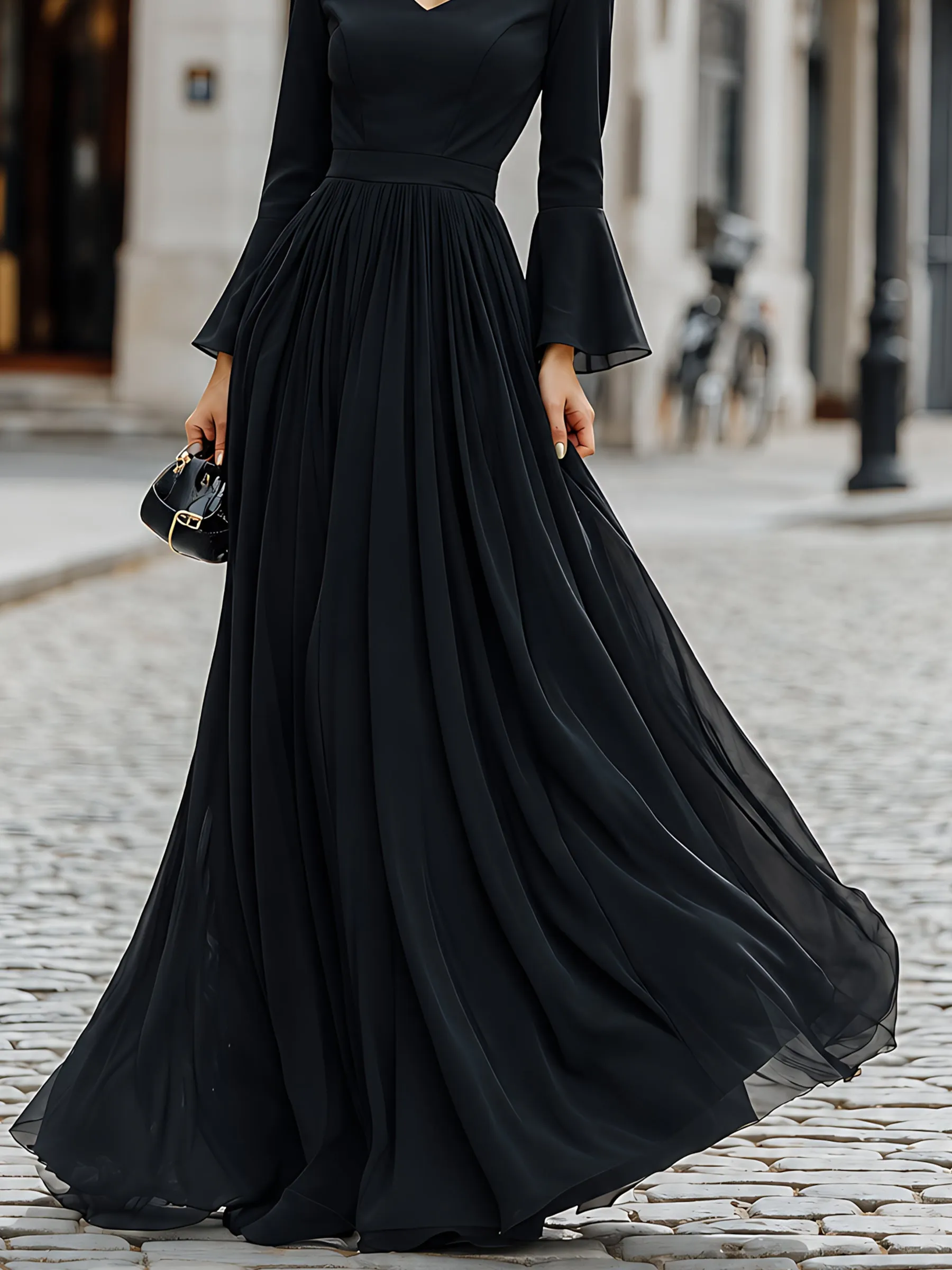 Flared-Sleeve Sweetheart-Neck Formal Maxi Dress sold by Mooyius product image thumbnail 4