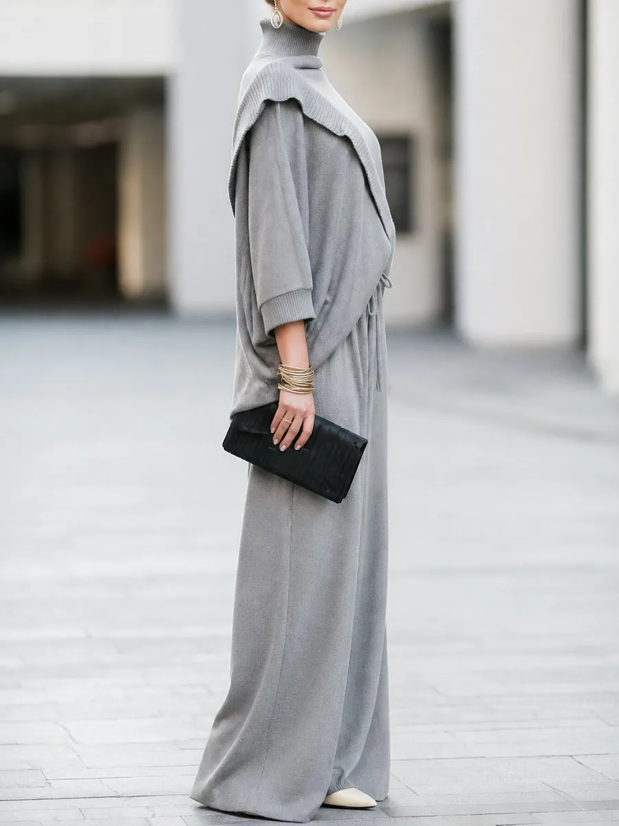 Cowl Neck Batwing Sleeve Knit Top With Wide Leg Pants Set sold by Mooyius product image thumbnail 4