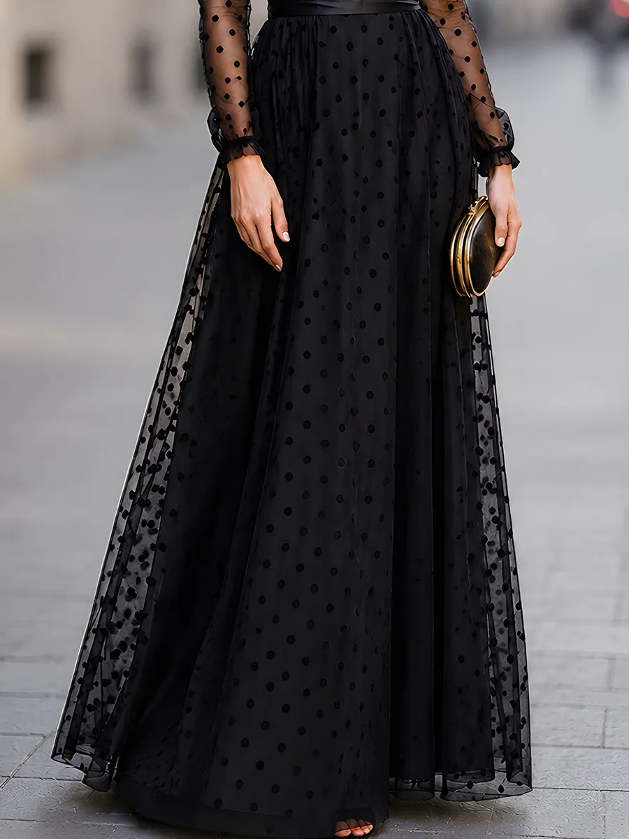 Elegant Polka Dot Mesh Long Sleeve Maxi Dress sold by Mooyius product image thumbnail 5