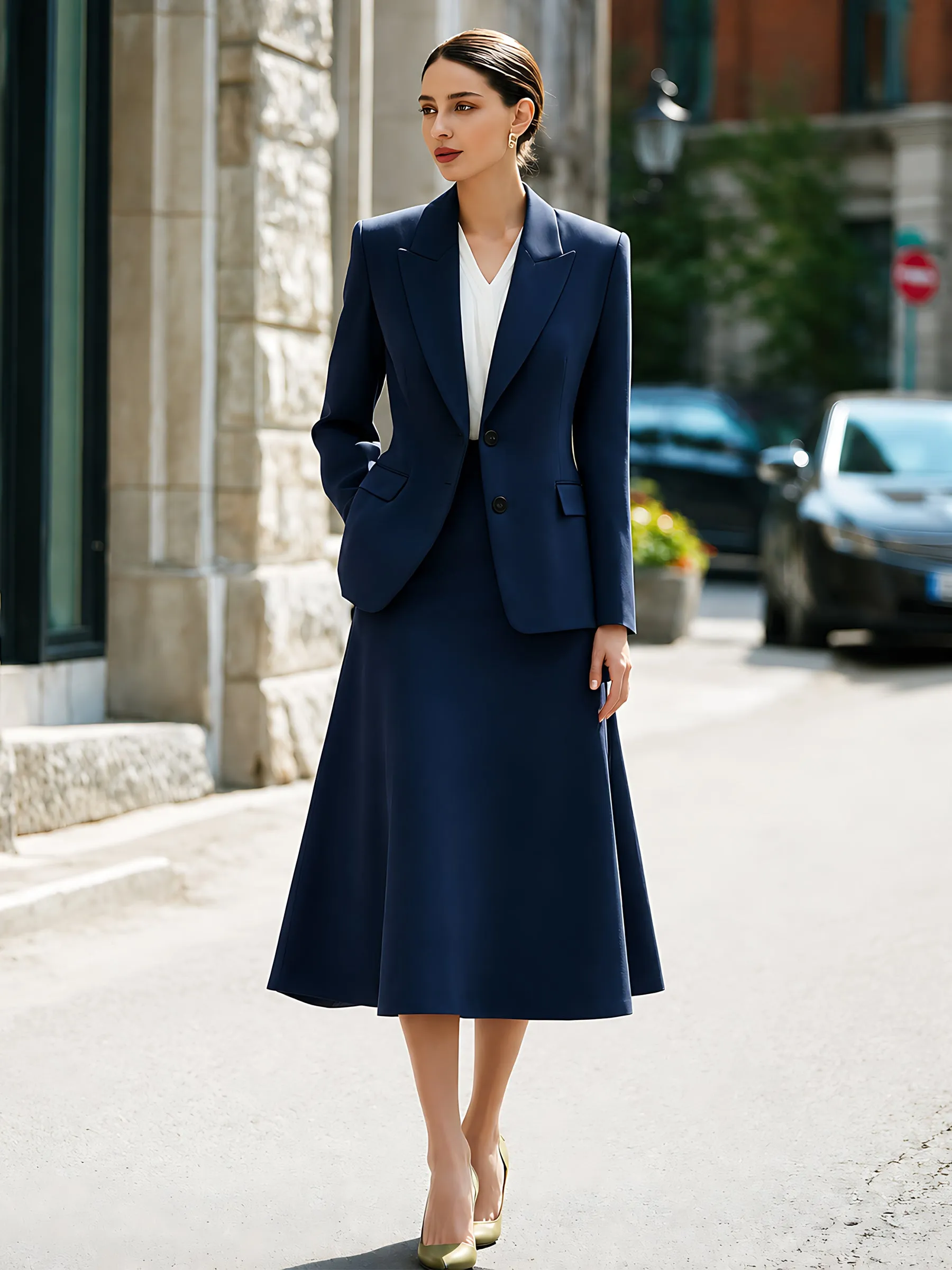 Tailored Blazer And A-Line Midi Skirt Set sold by Mooyius product image thumbnail 2