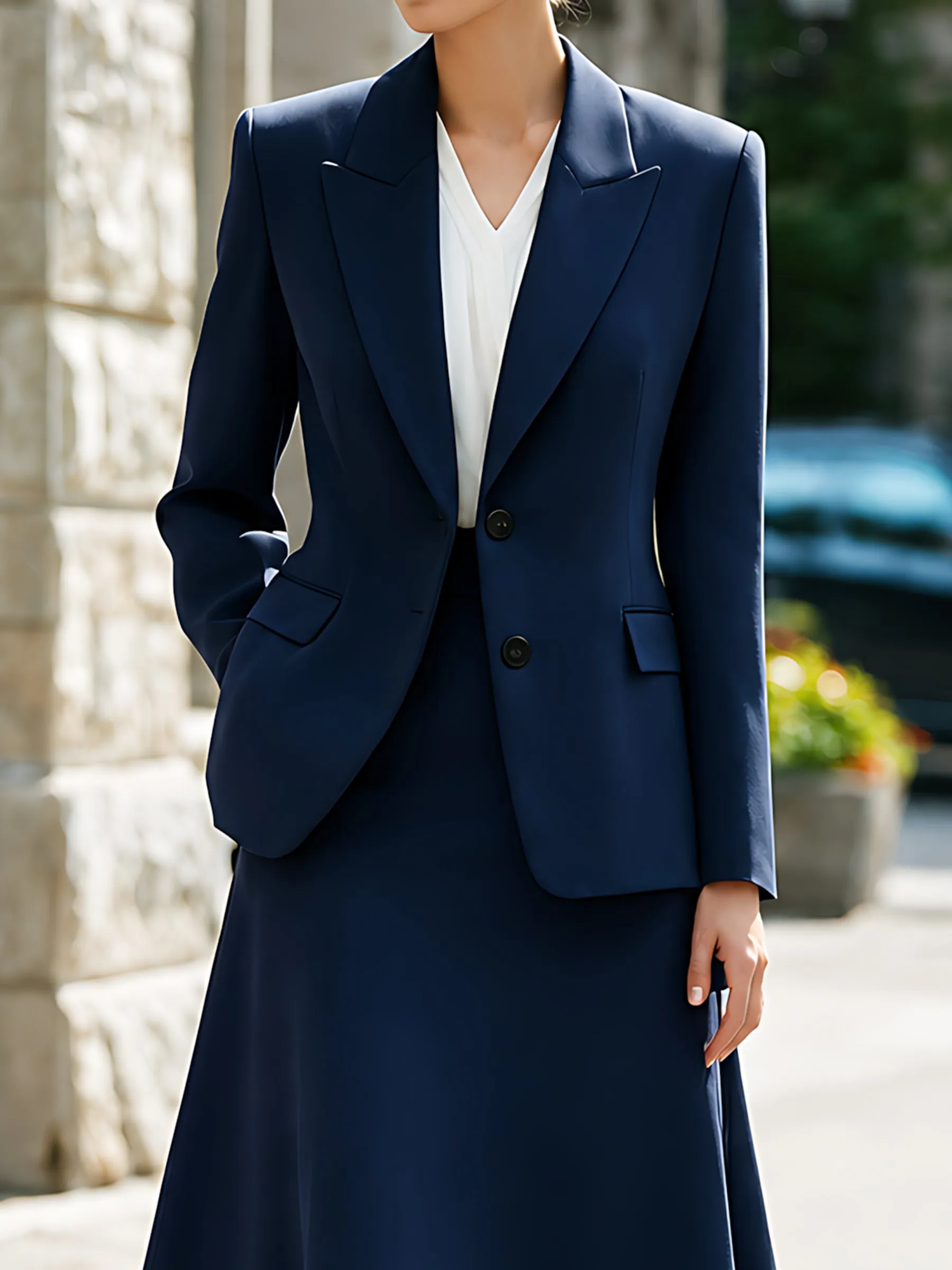 Tailored Blazer And A-Line Midi Skirt Set sold by Mooyius product image thumbnail 3