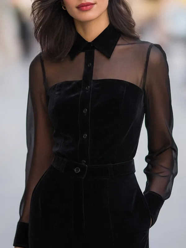 Sheer Yoke Velvet Shirt Blouse made by Mooyius