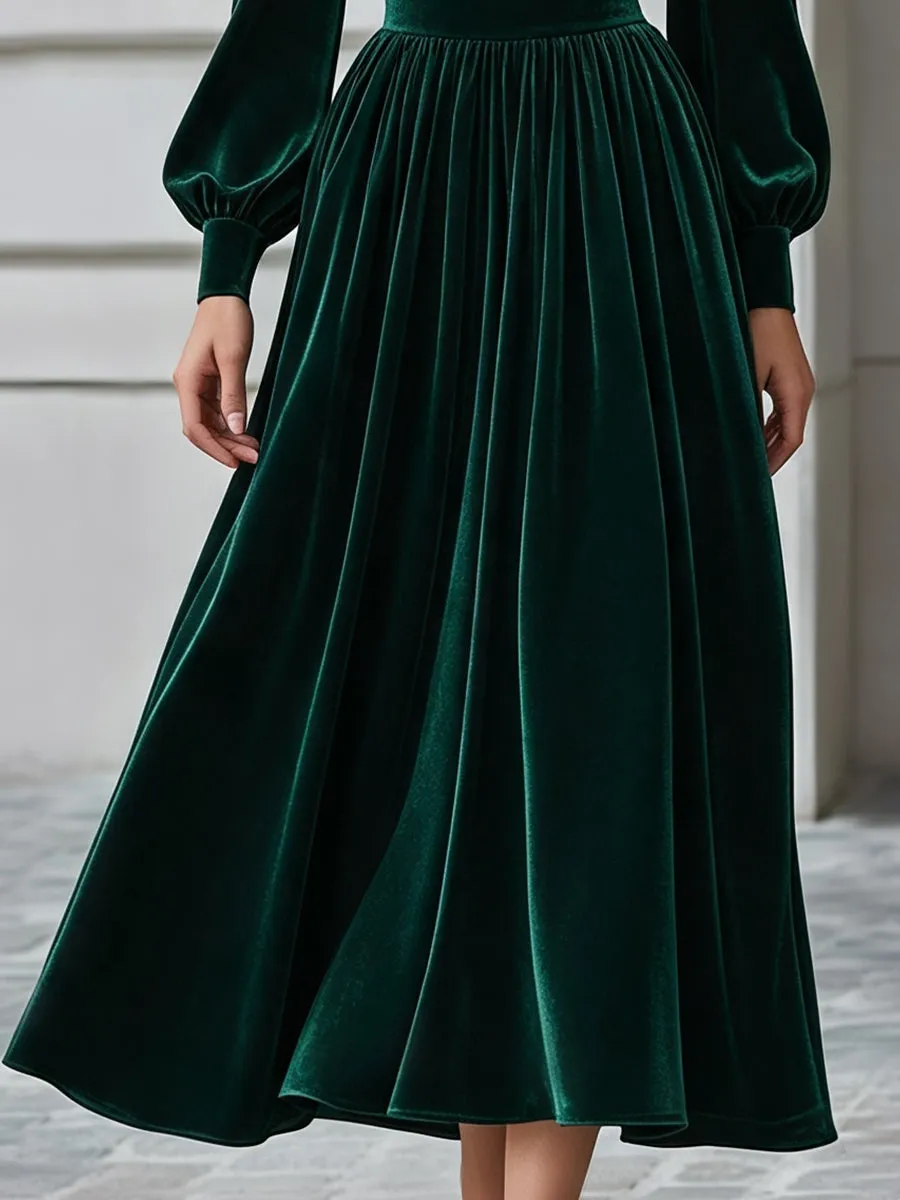 Off-Shoulder Ruched Velvet A-Line Midi Dress sold by Mooyius product image thumbnail 3