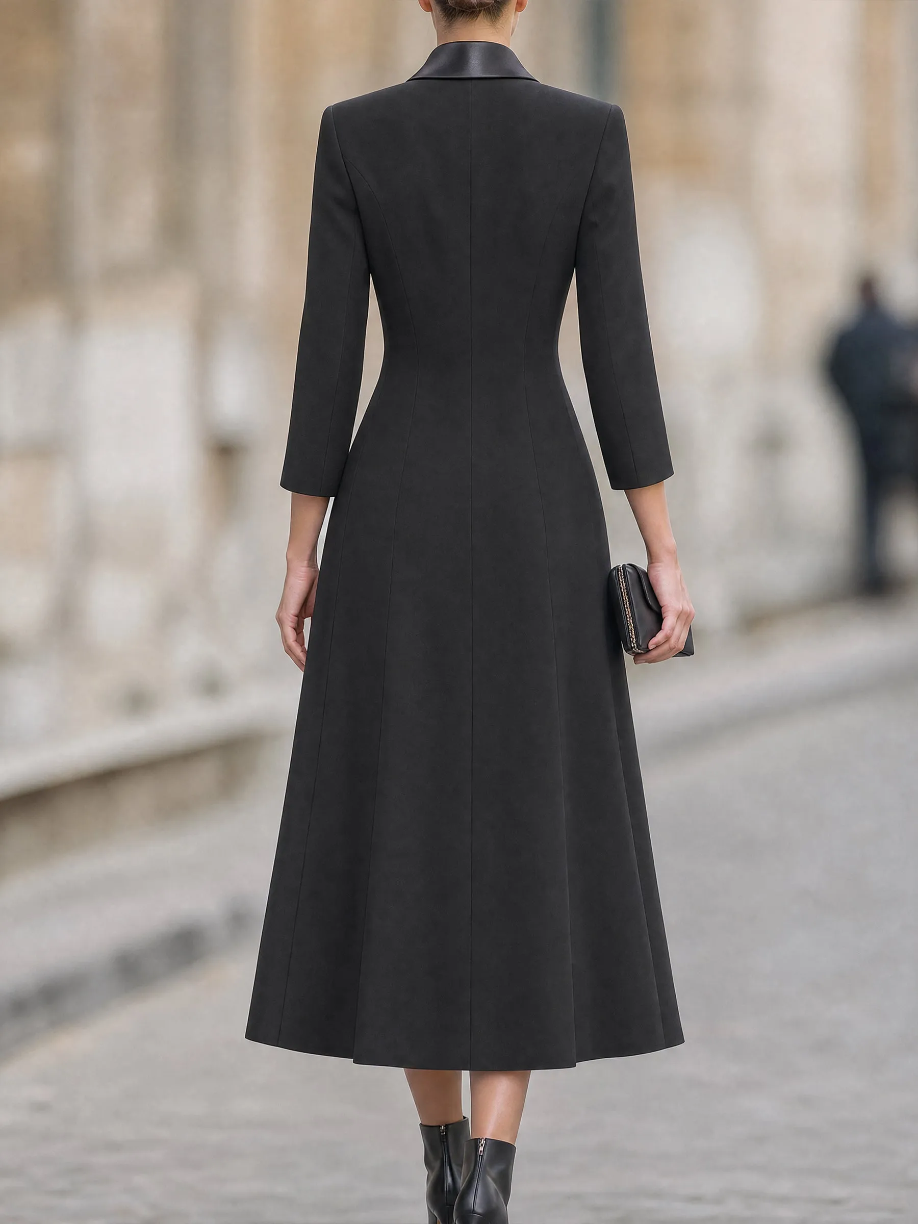 Double-Breasted Satin Lapel Trench Midi Dress sold by Mooyius product image thumbnail 2