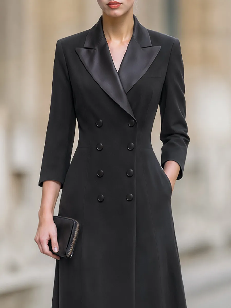 Double-Breasted Satin Lapel Trench Midi Dress sold by Mooyius product image thumbnail 3