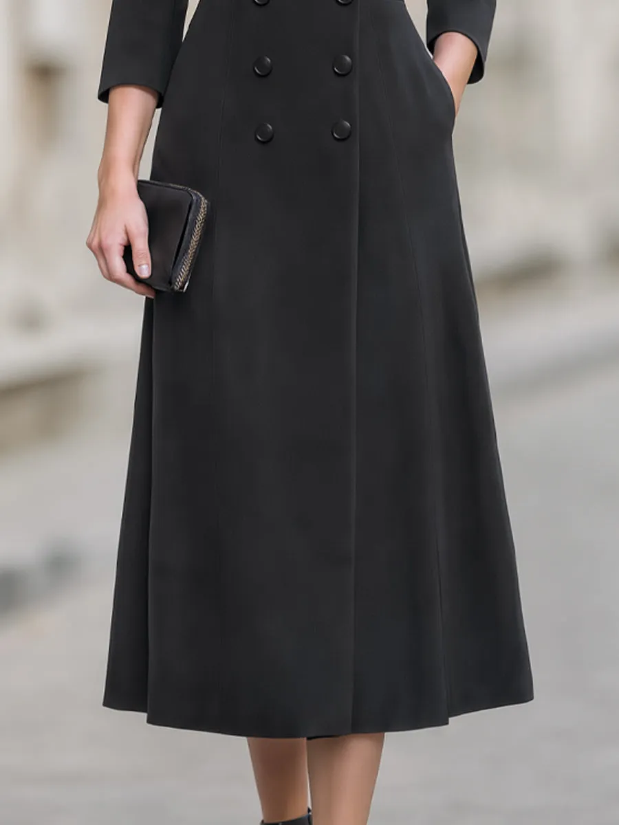 Double-Breasted Satin Lapel Trench Midi Dress sold by Mooyius product image thumbnail 4
