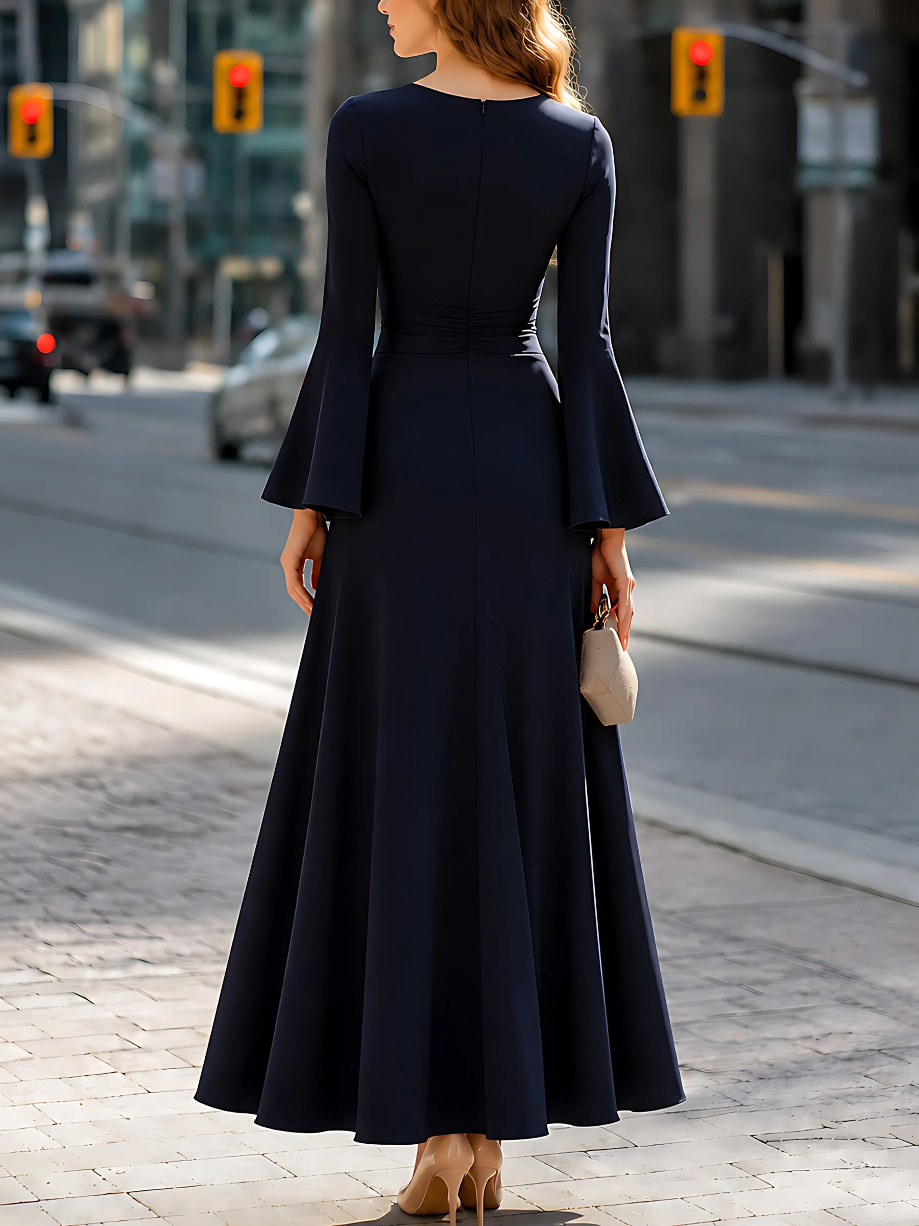 Floral Pleated Slit Bell-Sleeve Maxi Dress sold by Mooyius product image thumbnail 5