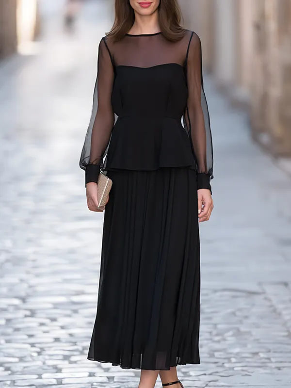 Two-Piece Se Sheer Mesh Bodice & Pleated Chiffon Maxi Skirt made by Mooyius