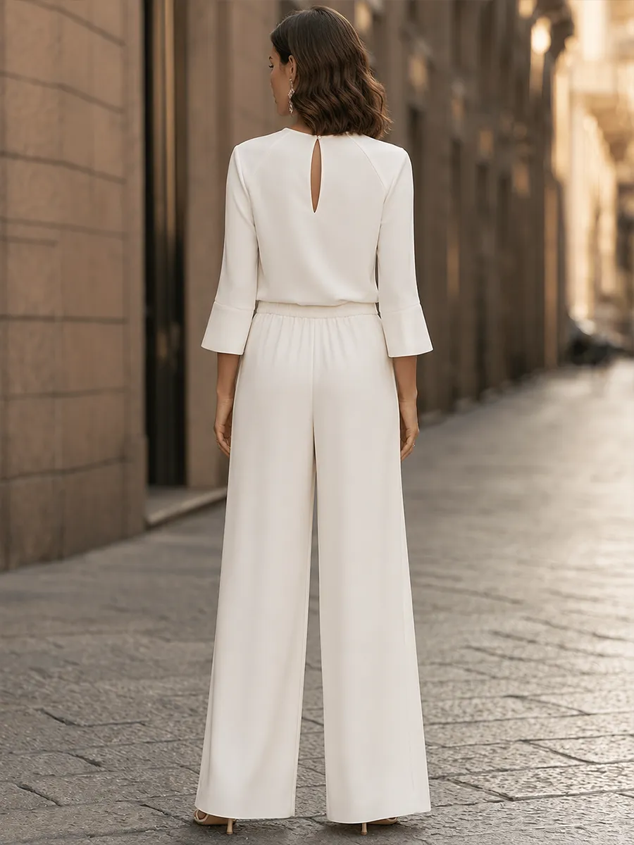Crew-Neck Flounce-Sleeve Top And Wide-Leg Pants Set sold by Mooyius product image thumbnail 5