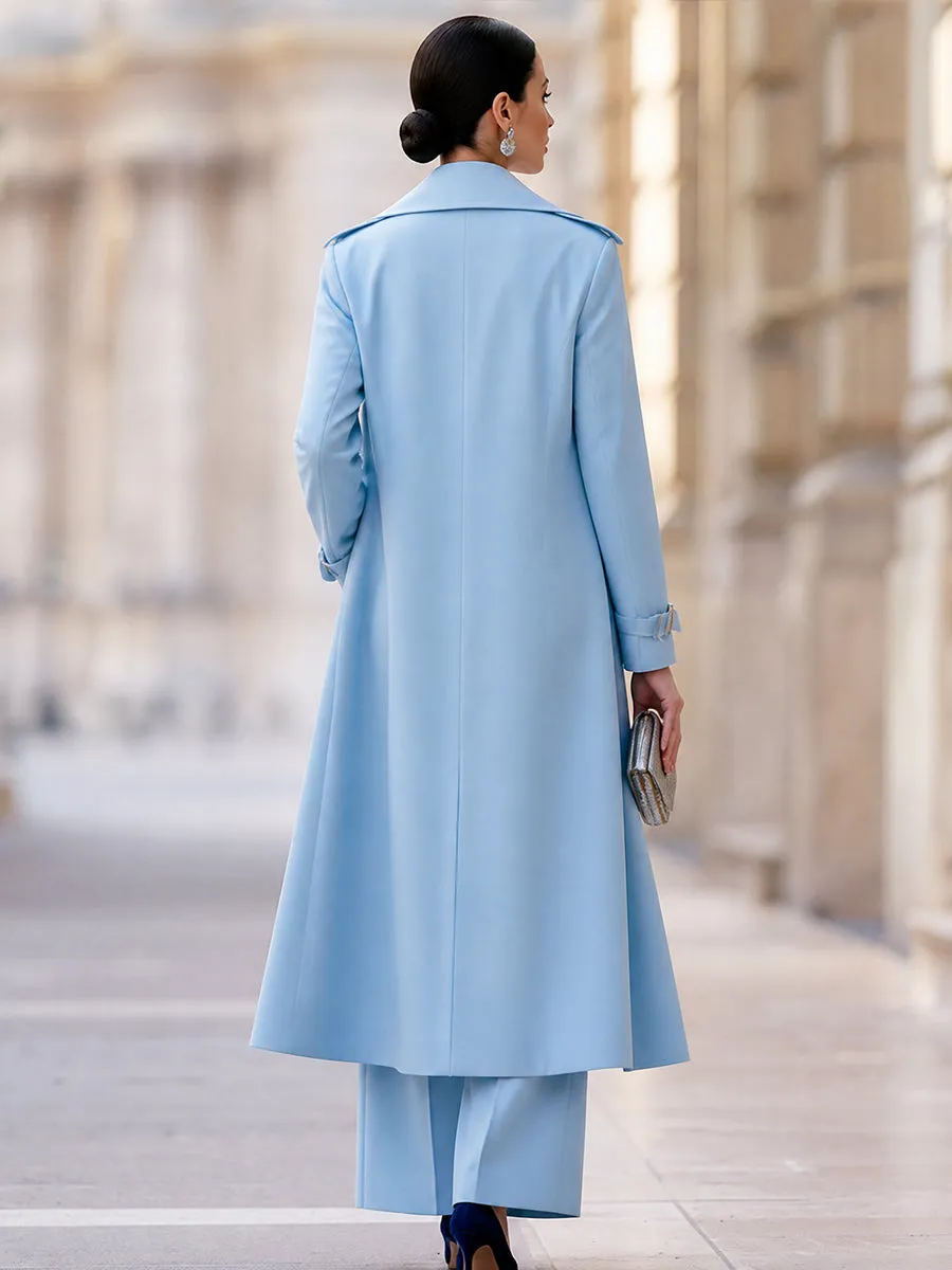 Belted Blazer Vest, Wide-Leg Pants & Long Coat Three-Piece Suit Set sold by Mooyius product image thumbnail 5