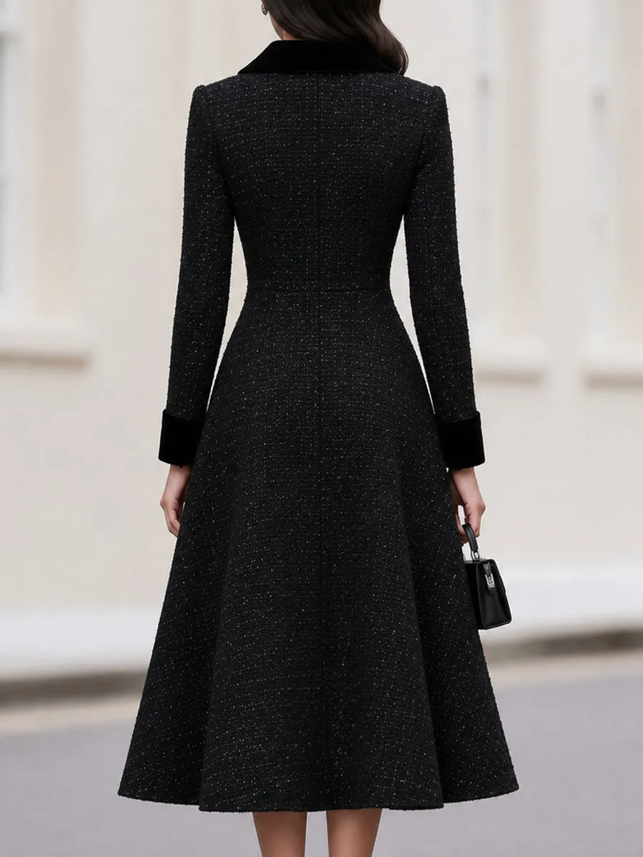 Sparkle Tweed Velvet Collar Cuff Fit & Flare Midi Coat Dress sold by Mooyius product image thumbnail 2