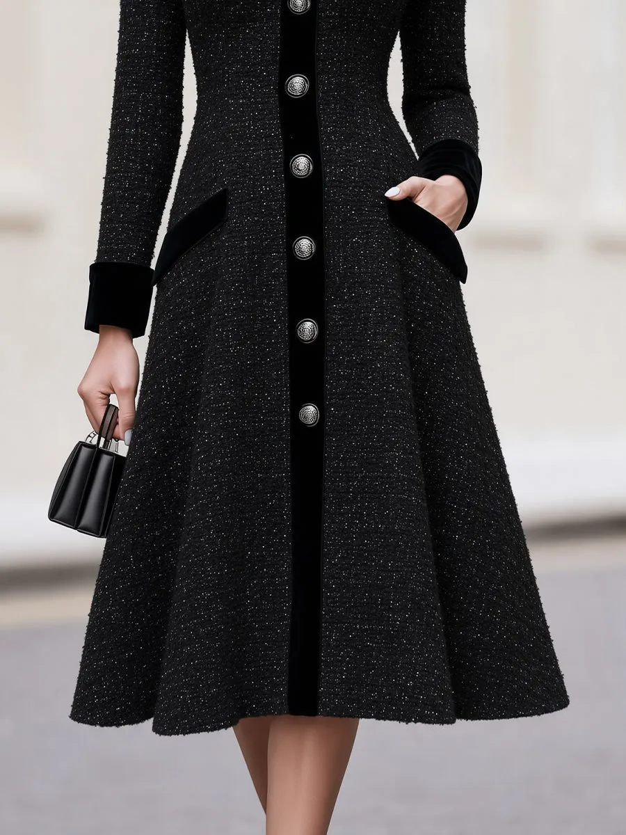 Sparkle Tweed Velvet Collar Cuff Fit & Flare Midi Coat Dress sold by Mooyius product image thumbnail 4