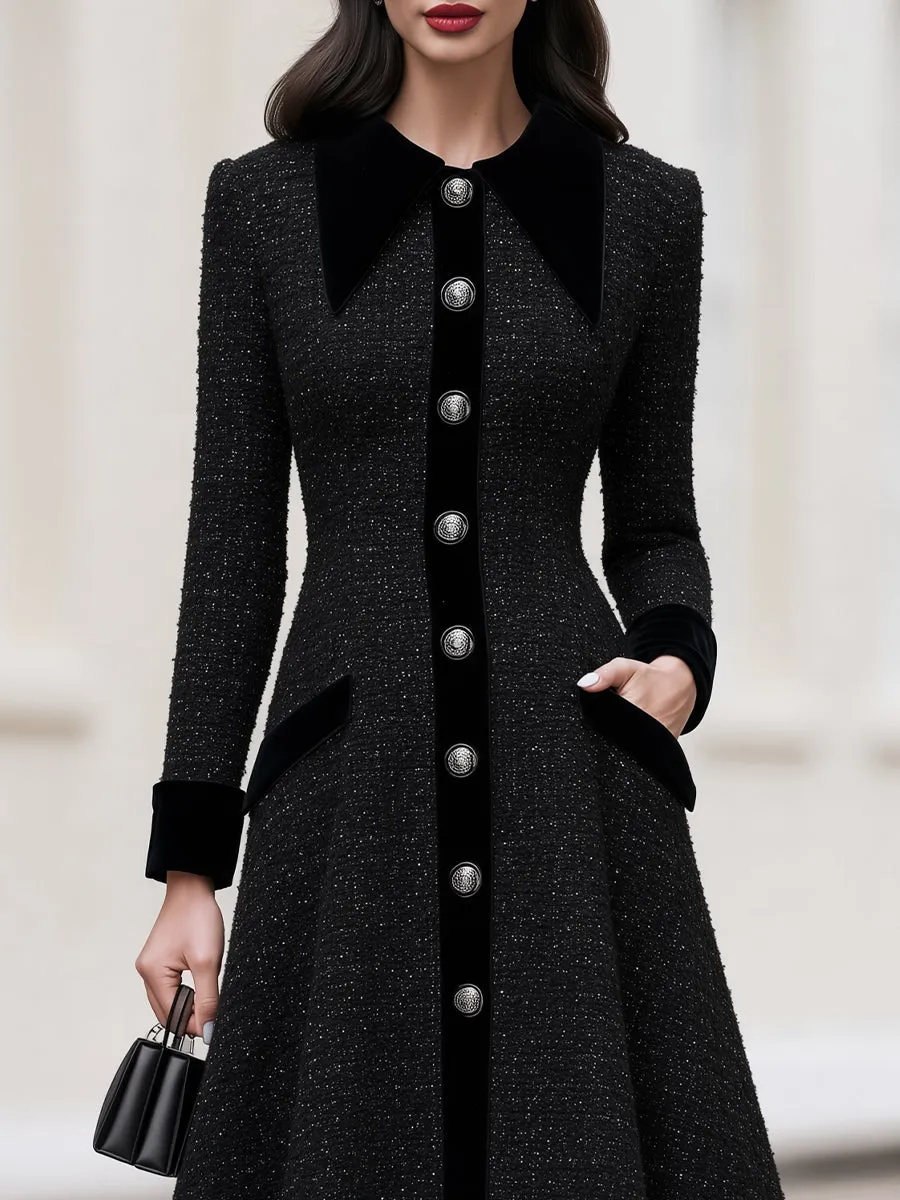 Sparkle Tweed Velvet Collar Cuff Fit & Flare Midi Coat Dress sold by Mooyius product image thumbnail 3