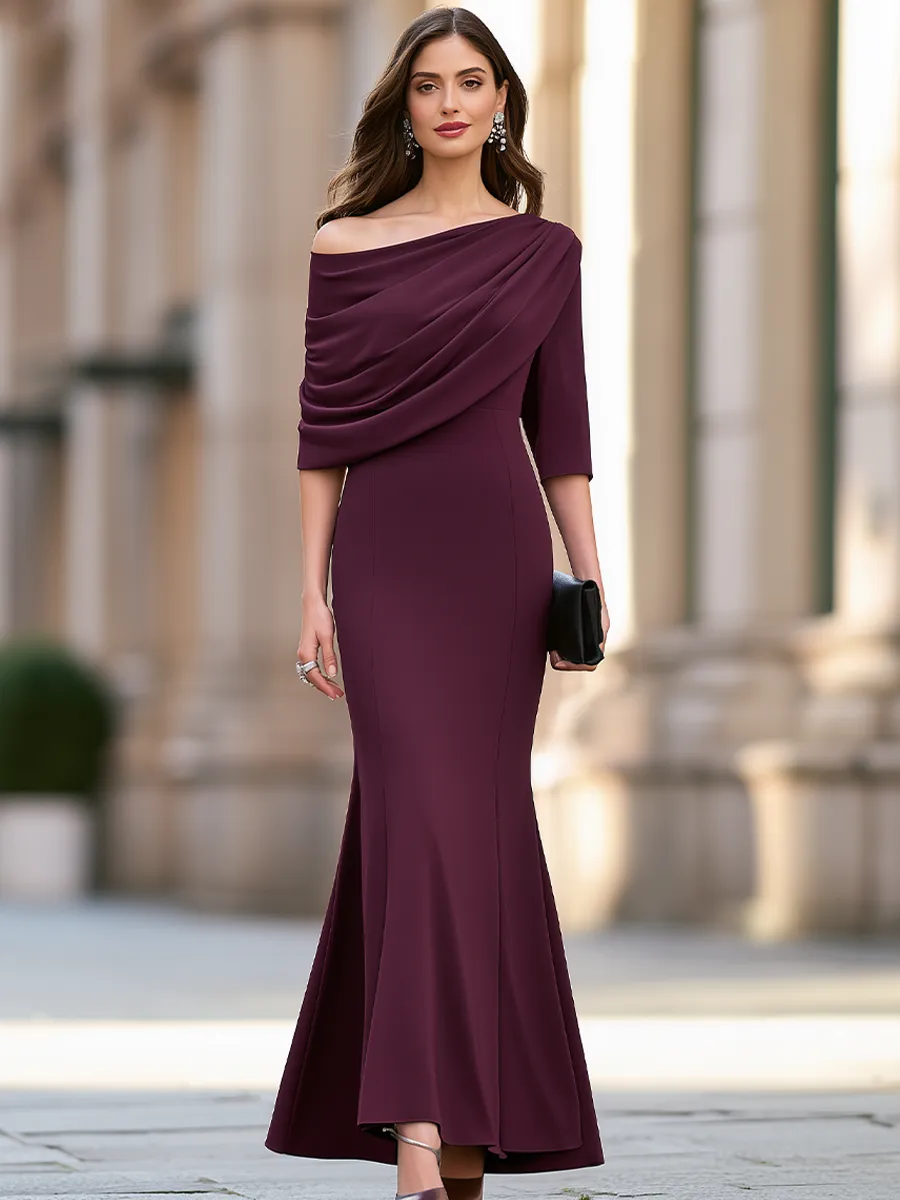 Elegant Draped Asymmetric Off-Shoulder Mermaid Evening Maxi Dress sold by Mooyius product image thumbnail 2