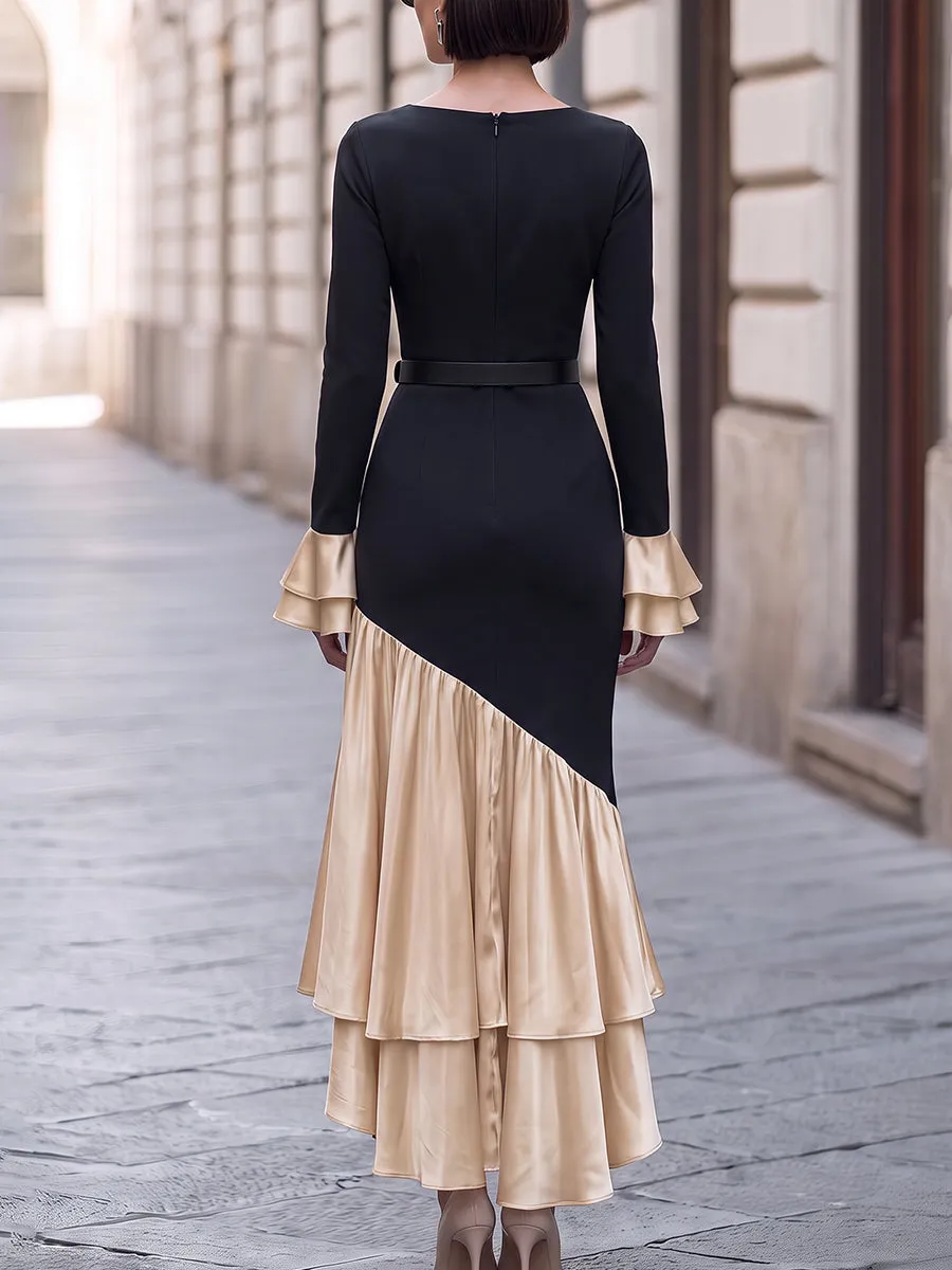 Asymmetric Color Block Pleated Maxi Dress sold by Mooyius product image thumbnail 5