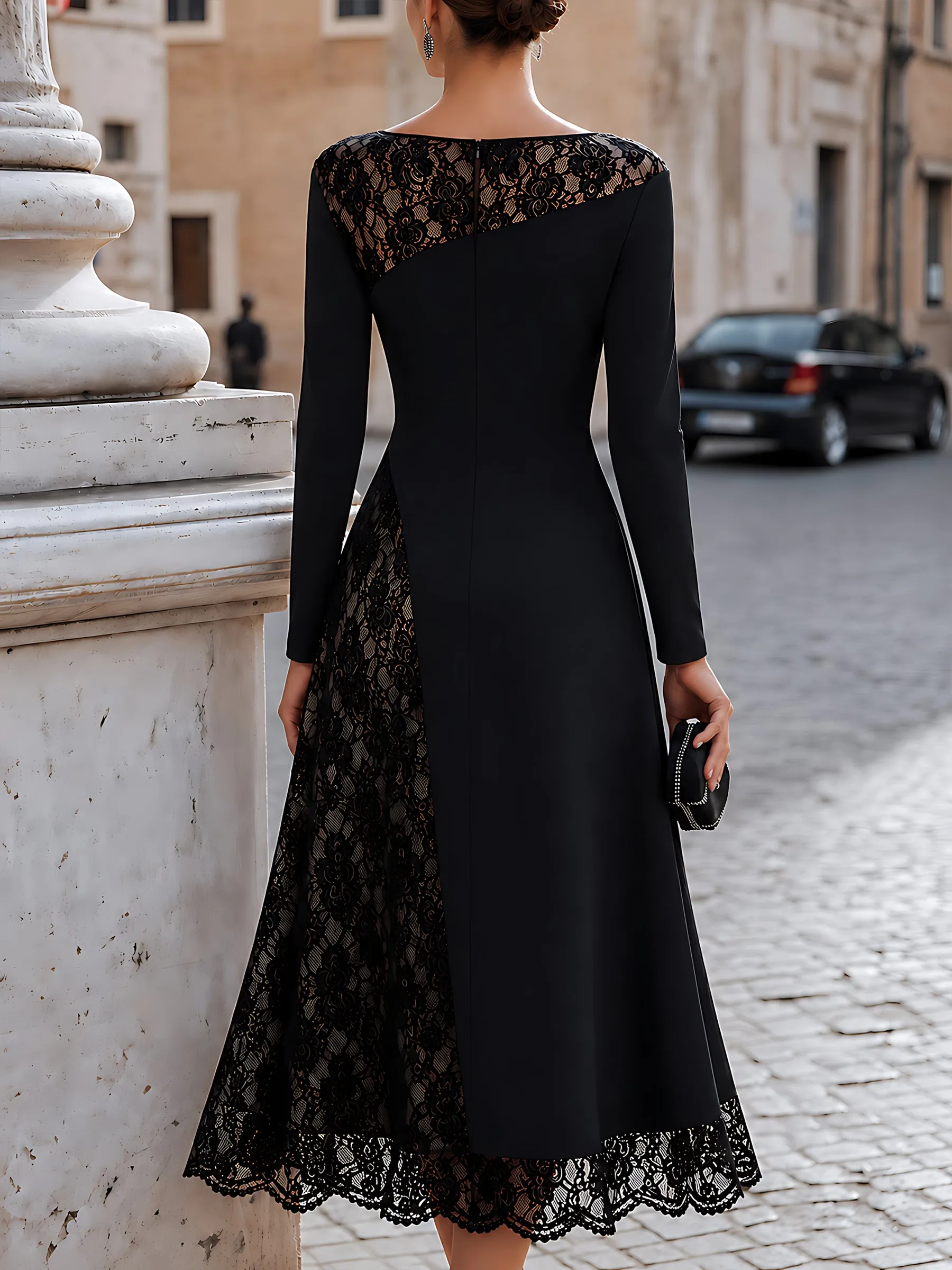 Lace Bow Asymmetric Midi Dress sold by Mooyius product image thumbnail 2