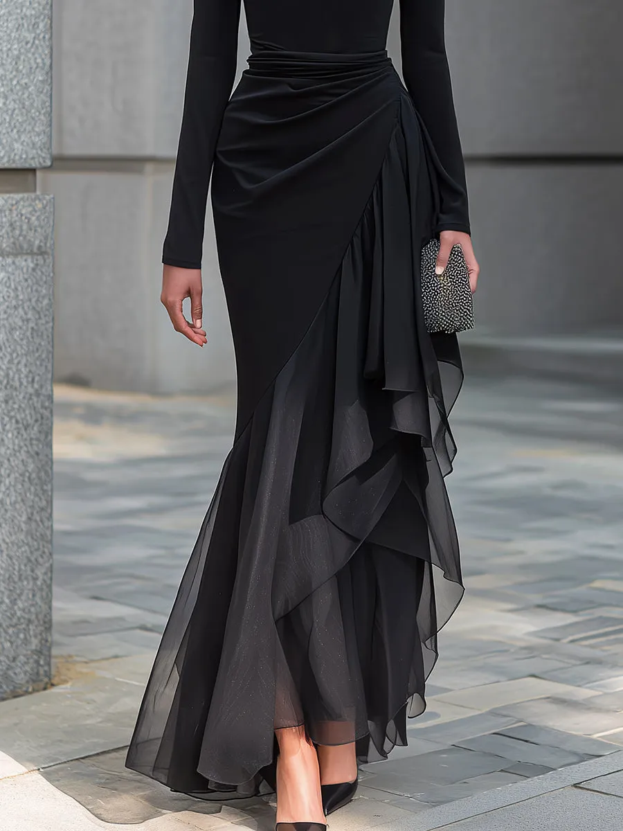 Draped Cowl Neck Layered Organza Panel Maxi Dress sold by Mooyius product image thumbnail 3