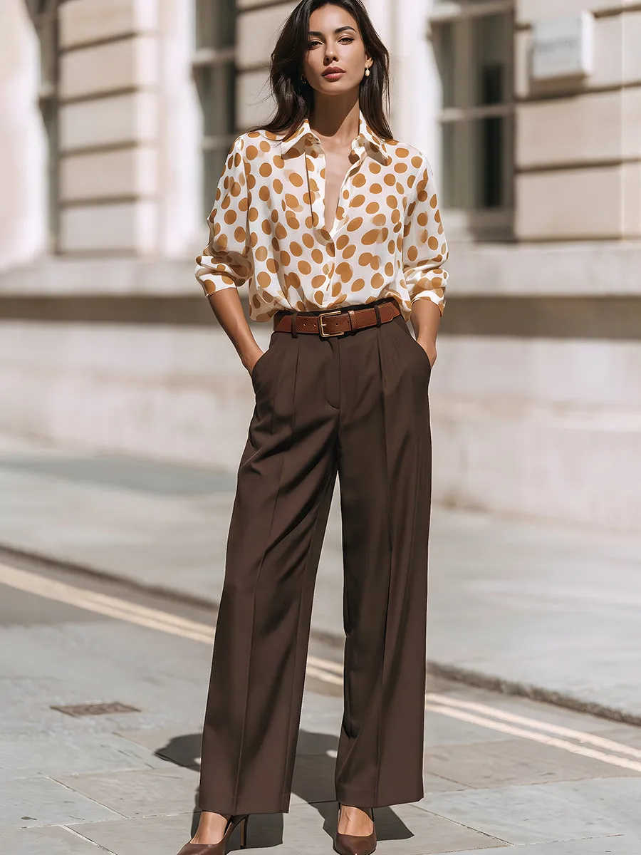 Polka Dot Button-Front Blouse With Tailored Wide-Leg Trousers Set sold by Mooyius product image thumbnail 2